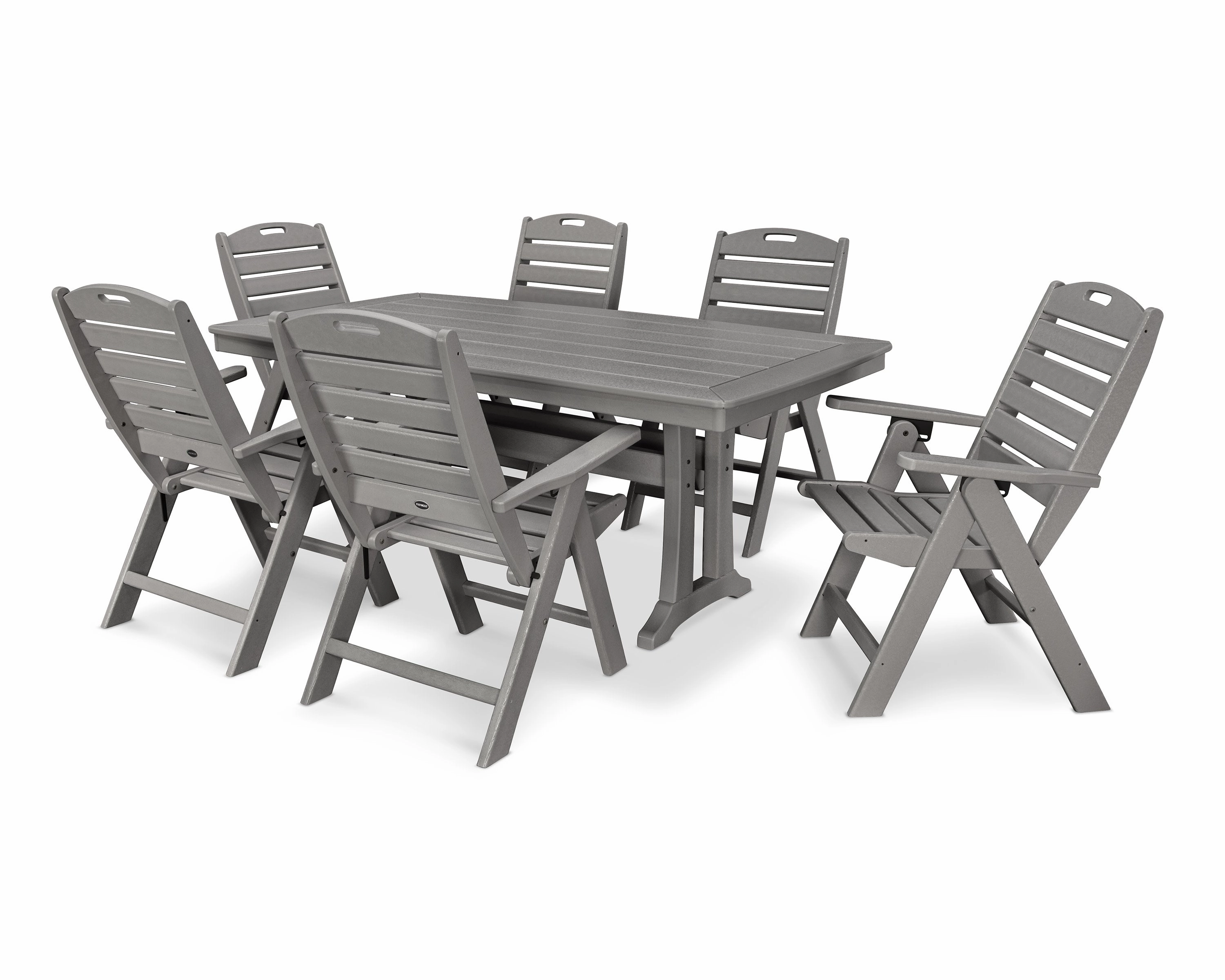Nautical Folding Highback Chair 7-Piece Dining Set with Trestle Legsoutdoor patio furniture set