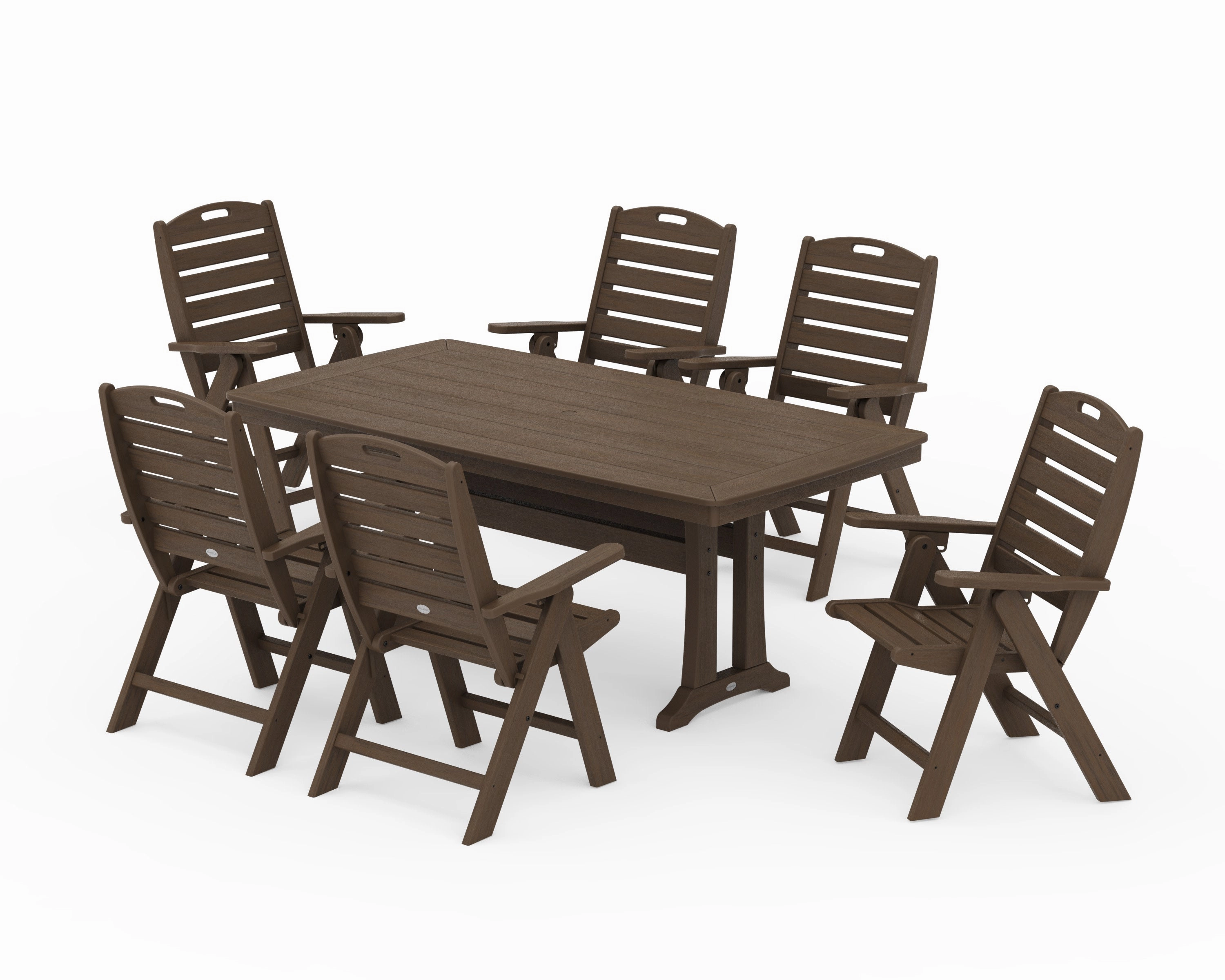 Nautical Folding Highback Chair 7-Piece Dining Set with Trestle Legs