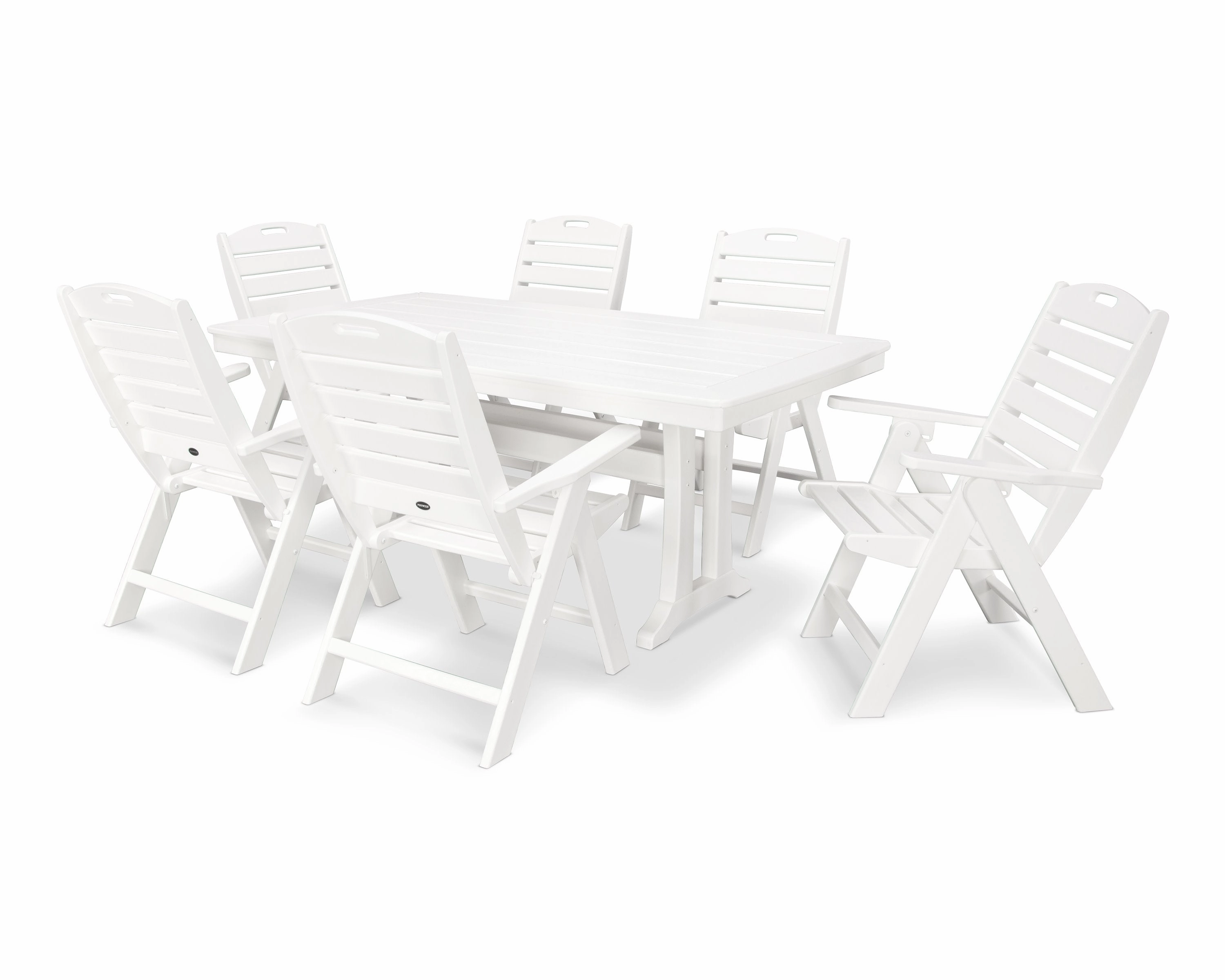 Nautical Folding Highback Chair 7-Piece Dining Set with Trestle Legs