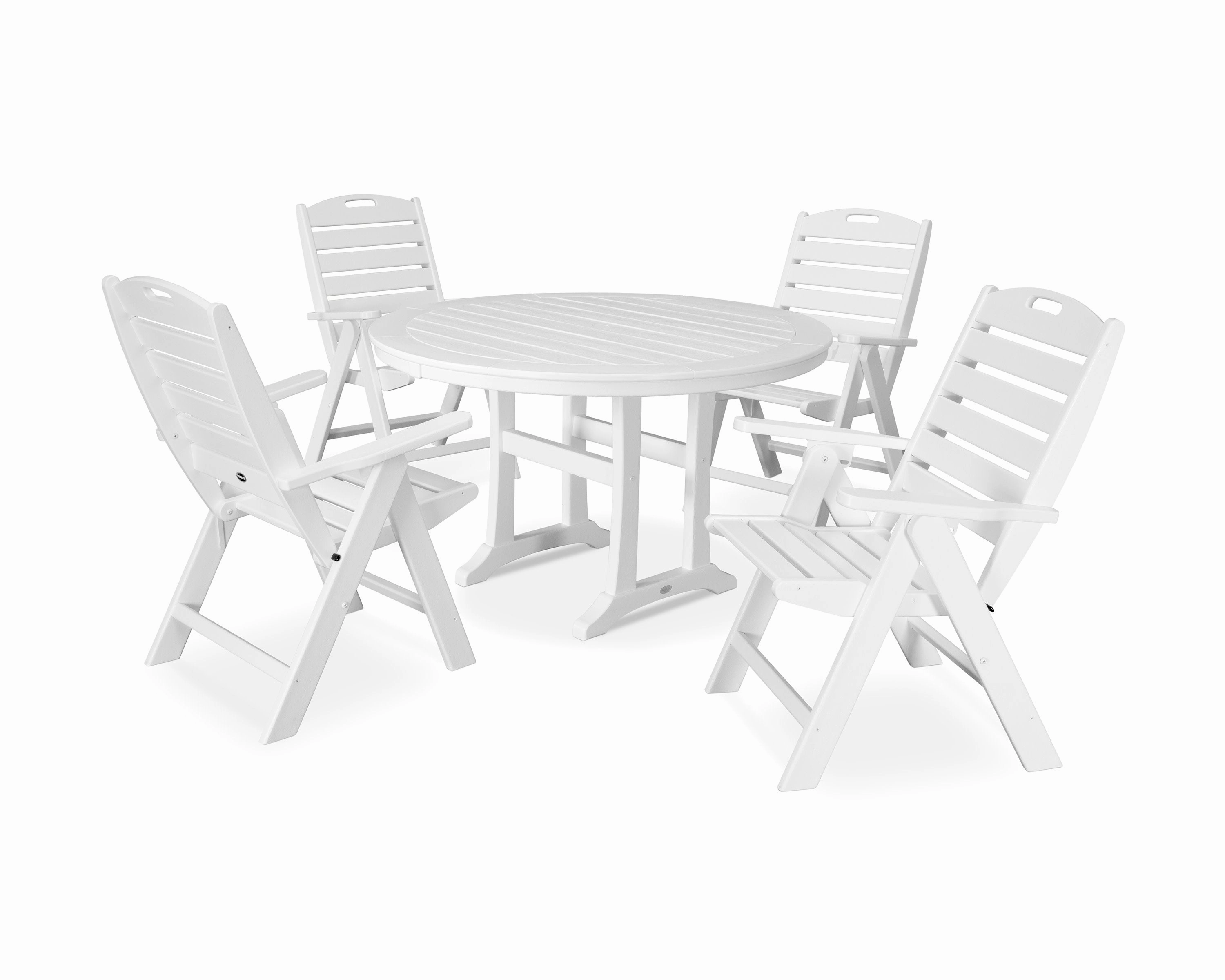 Nautical Highback Chair 5-Piece Round Dining Set with Trestle Legs