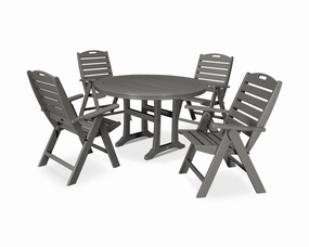 Nautical Highback Chair 5-Piece Round Dining Set with Trestle Legsoutdoor patio furniture set