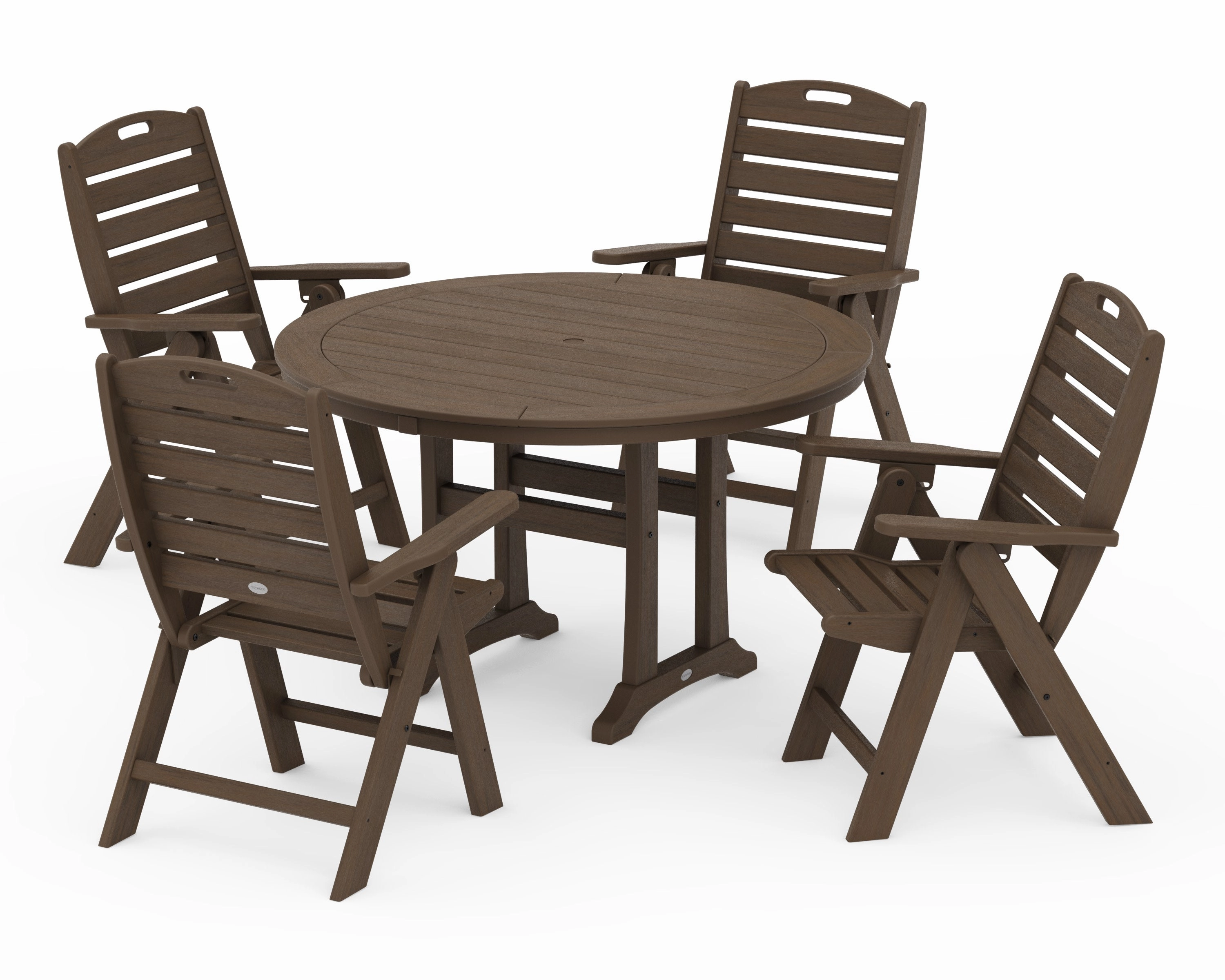 Nautical Highback Chair 5-Piece Round Dining Set with Trestle Legs