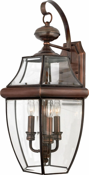 Newbury Three Light Outdoor Wall Lantern Aged CopperOutdoor wall sconces with motion sensor