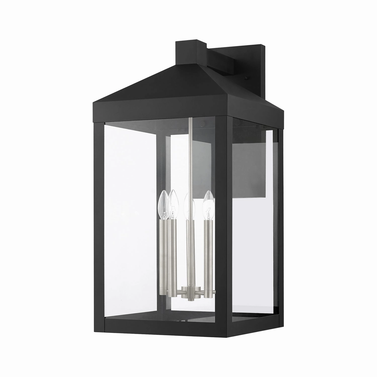 Nyack Five Light Outdoor Wall Lantern Black w/ Brushed Nickel Cluster
