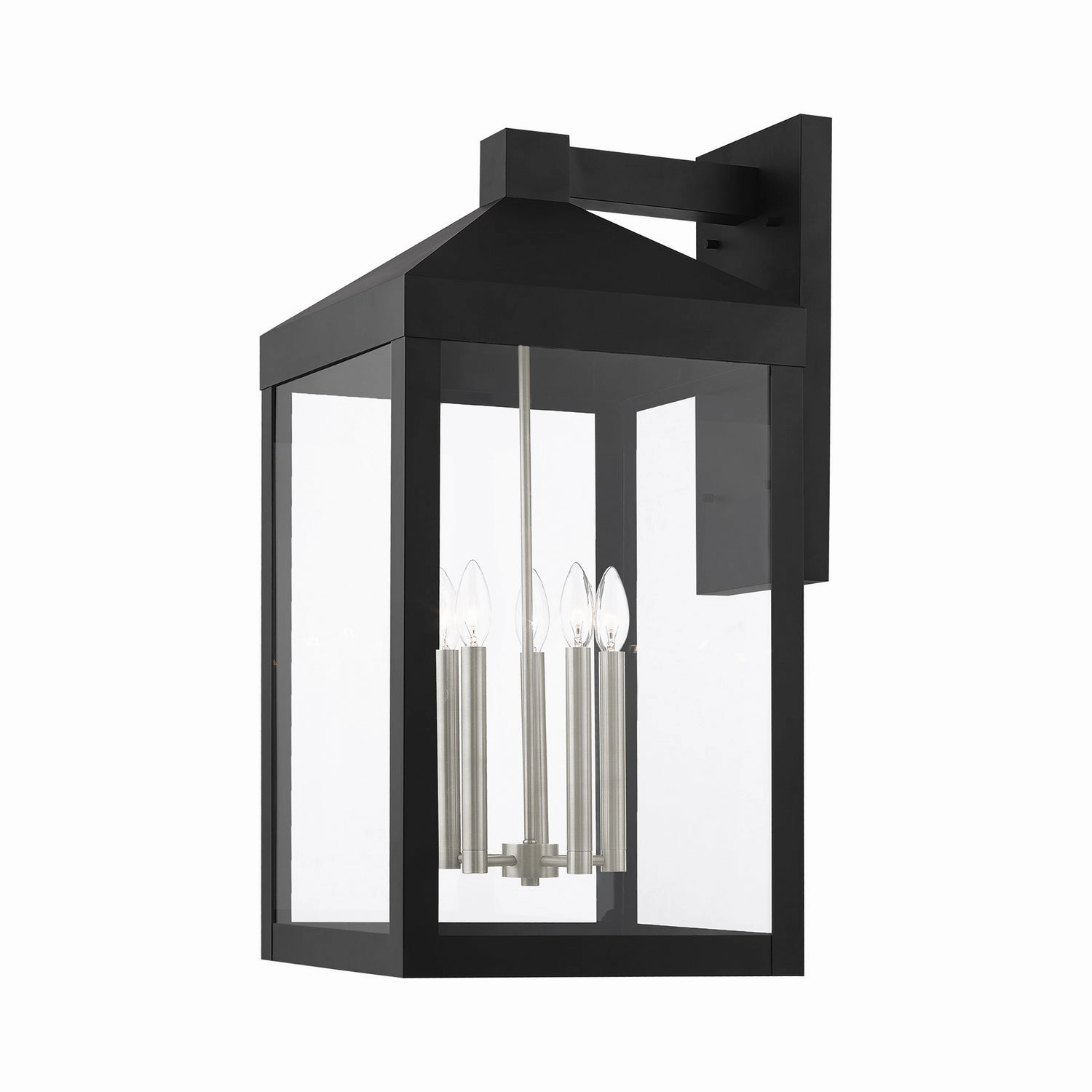 Nyack Five Light Outdoor Wall Lantern Black w/ Brushed Nickel Cluster