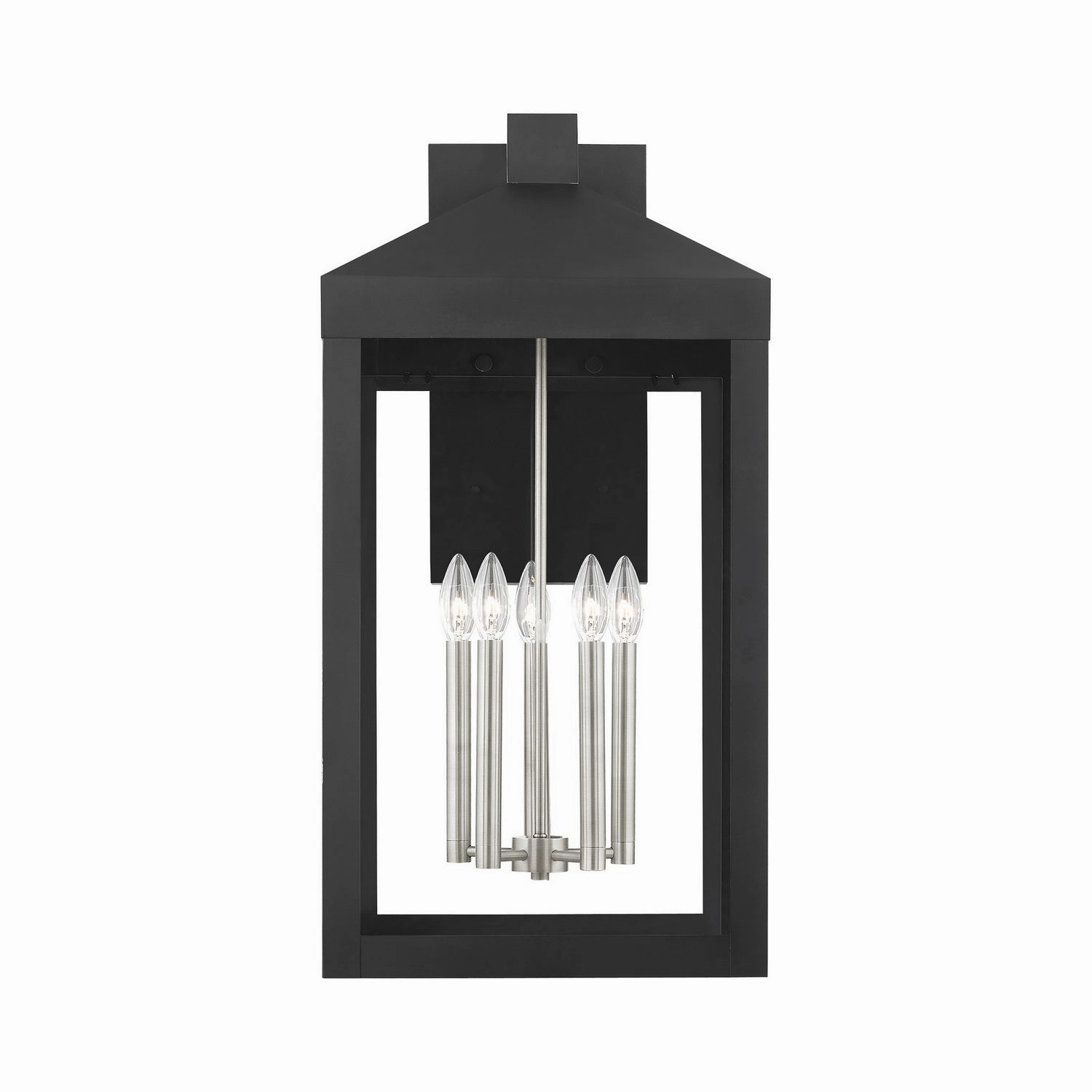 Nyack Five Light Outdoor Wall Lantern Black w/ Brushed Nickel Cluster