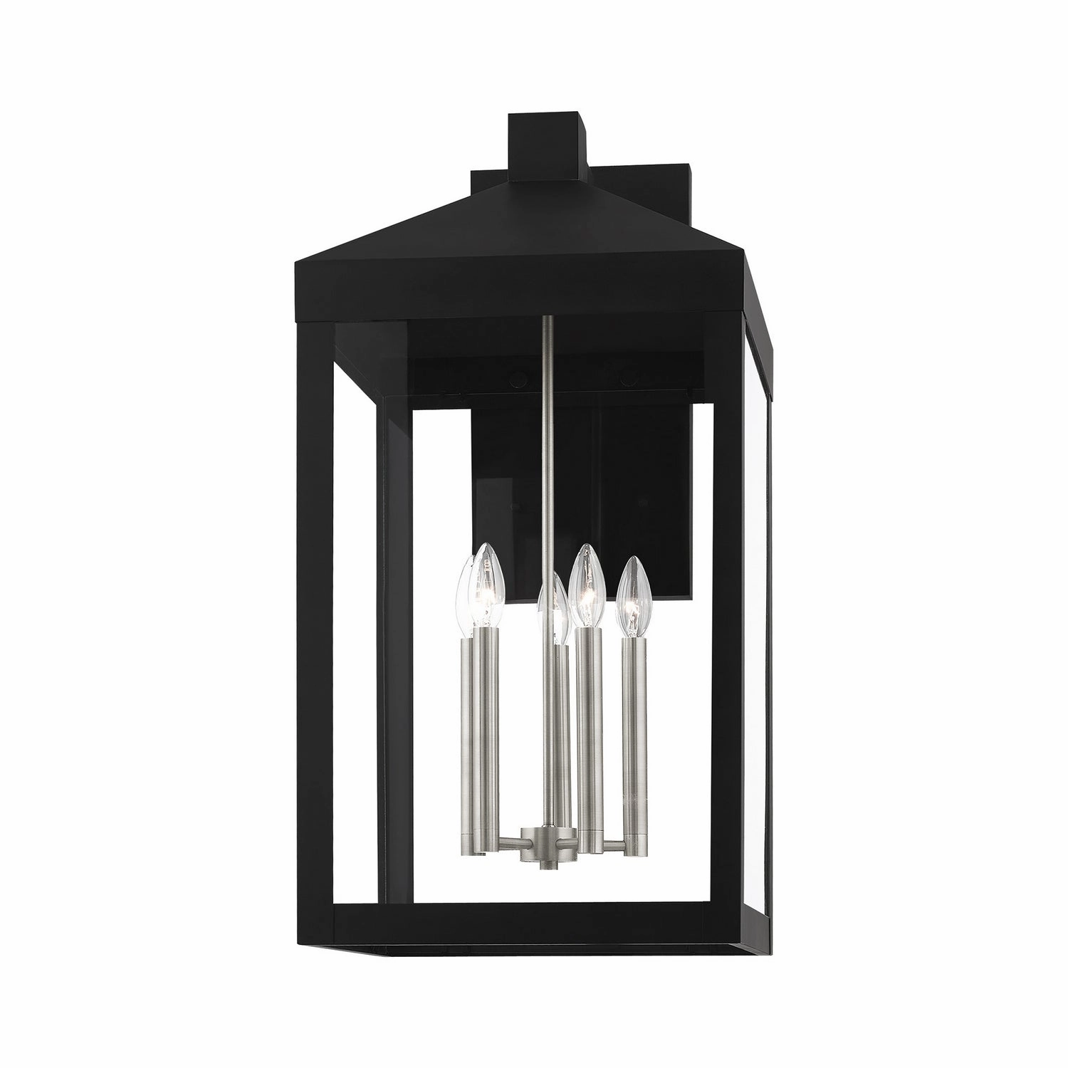 Nyack Five Light Outdoor Wall Lantern Black w/ Brushed Nickel Cluster
