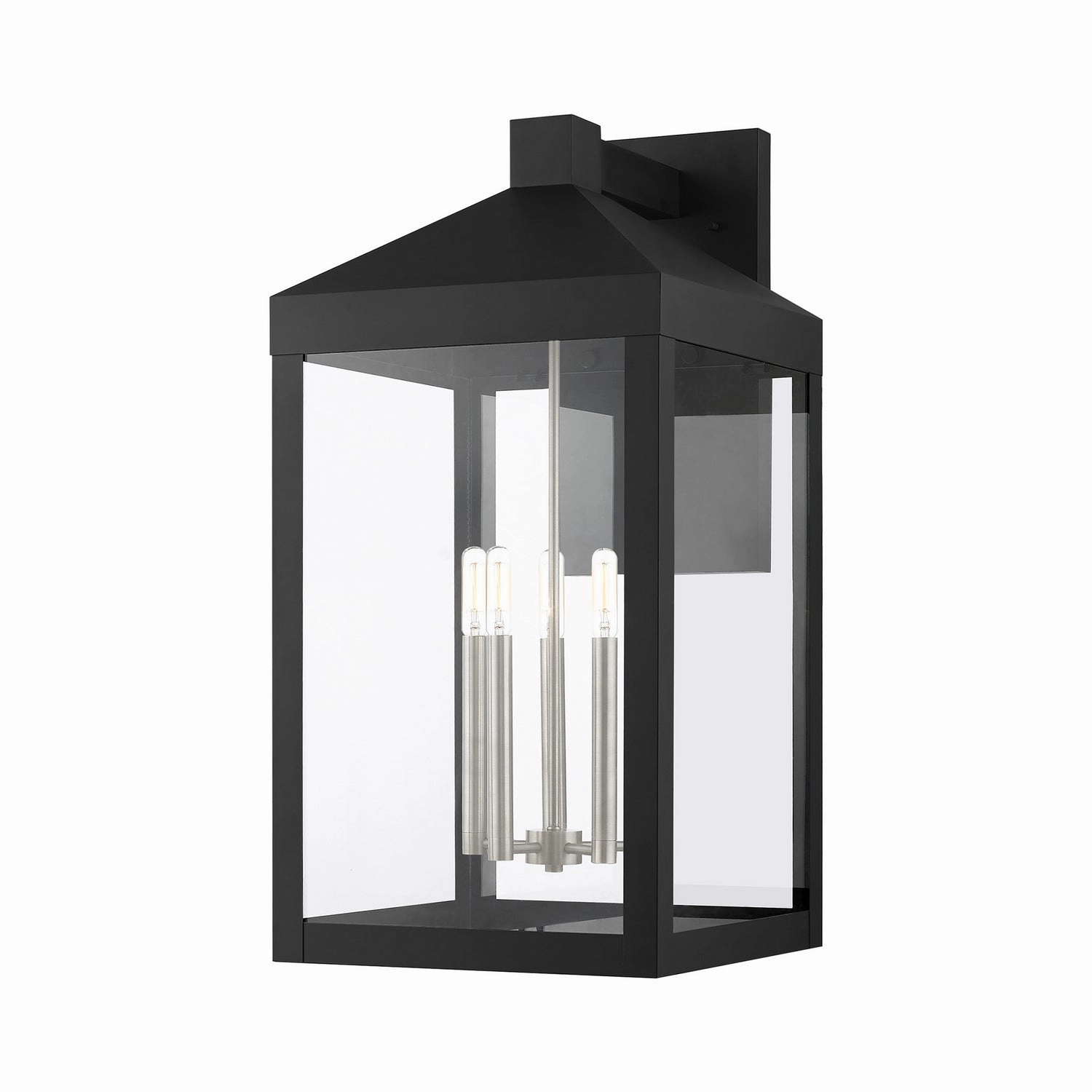 Nyack Five Light Outdoor Wall Lantern Black w/ Brushed Nickel Cluster