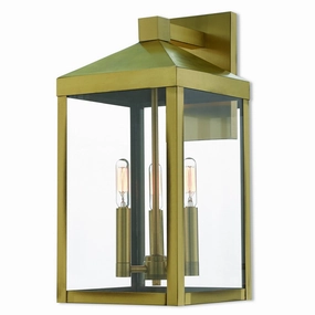 Nyack Three Light Outdoor Wall Lantern Antique BrassOutdoor wall sconces with motion sensor