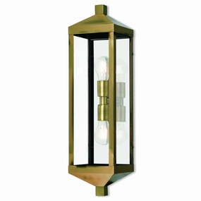 Nyack Two Light Outdoor Wall Lantern Antique Brass w/ Polished Chrome Stainless SteelOutdoor wall sconces with motion sensor