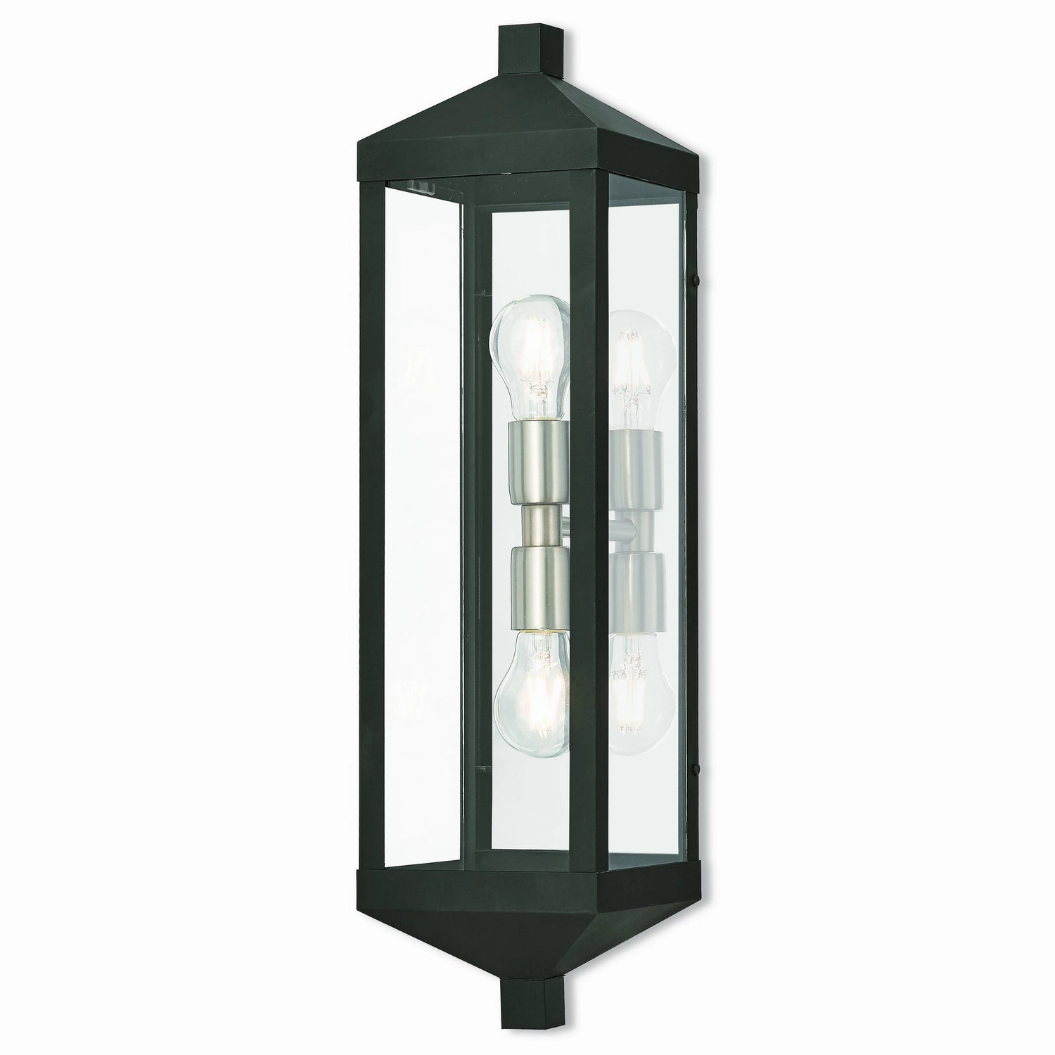 Nyack Two Light Outdoor Wall Lantern Black w/ Brushed Nickel Cluster and Polished Chrome Stainless SteelOutdoor wall sconces with motion sensor