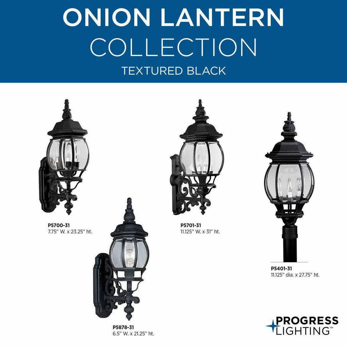 Onion Lantern Three Light Large Wall Lantern Textured Black