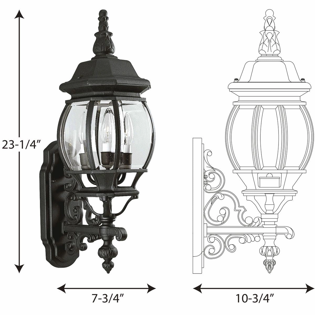 Onion Lantern Three Light Large Wall Lantern Textured Black