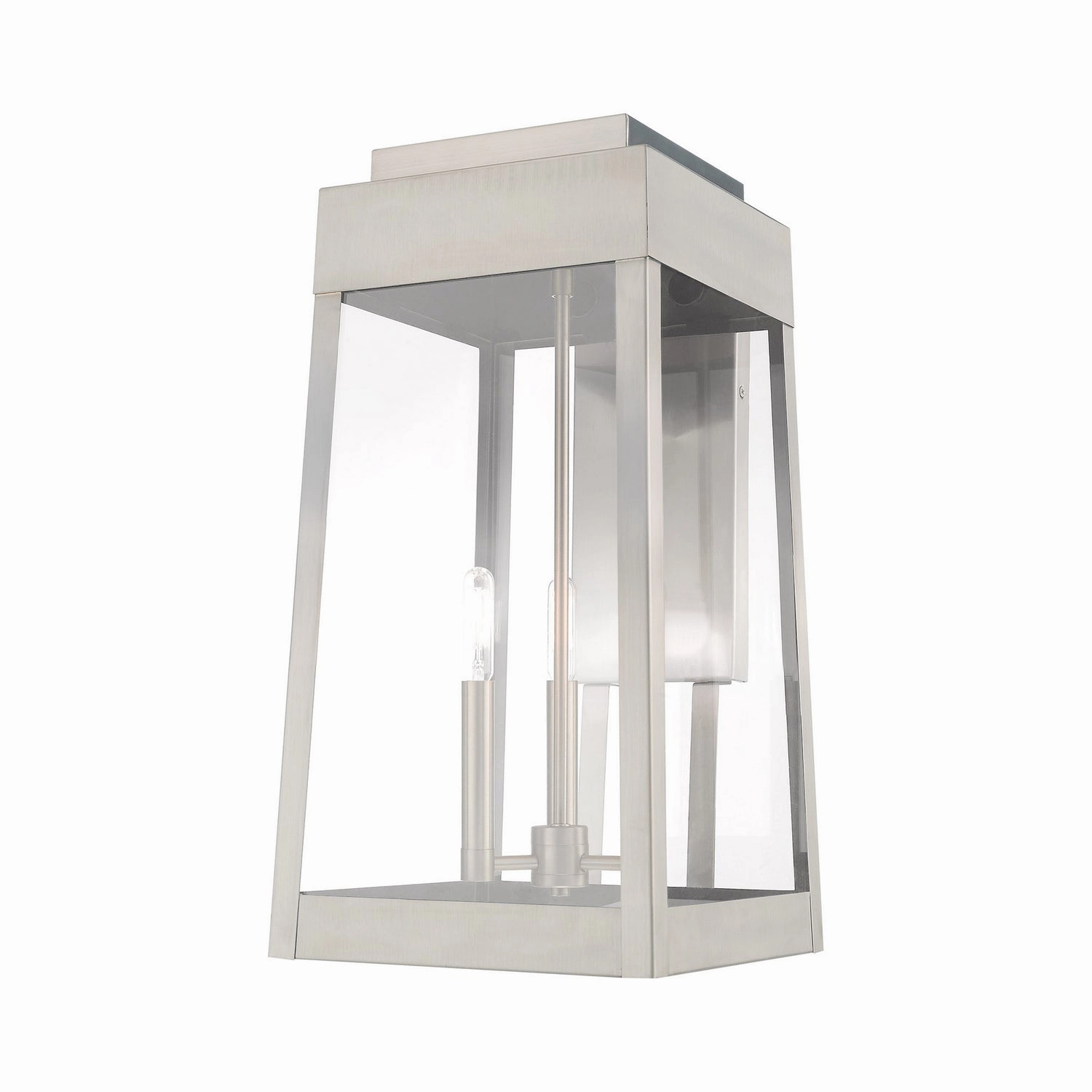Oslo Three Light Outdoor Wall Lantern Brushed NickelOutdoor wall sconces with motion sensor