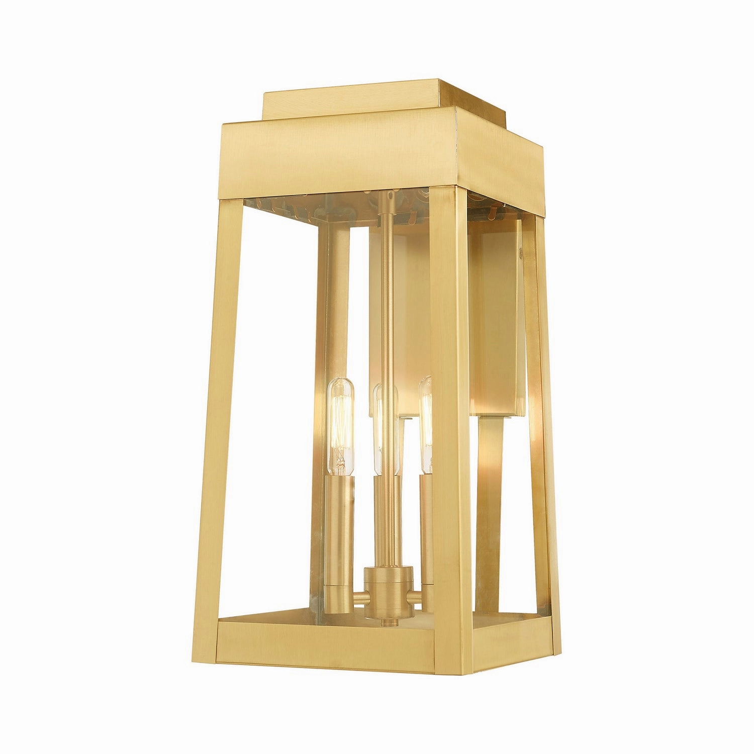 Oslo Three Light Outdoor Wall Lantern Satin BrassOutdoor wall sconces with motion sensor