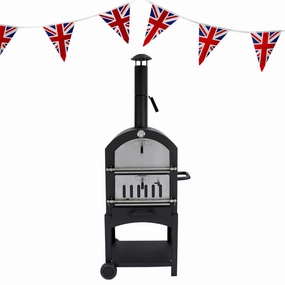Outdoor Pizza Oven, Peel & Union Jack Bunting luxury outdoor cooking system setup