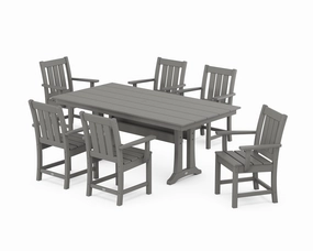 Oxford Arm Chair 7-Piece Farmhouse Dining Set with Trestle Legsoutdoor patio furniture set