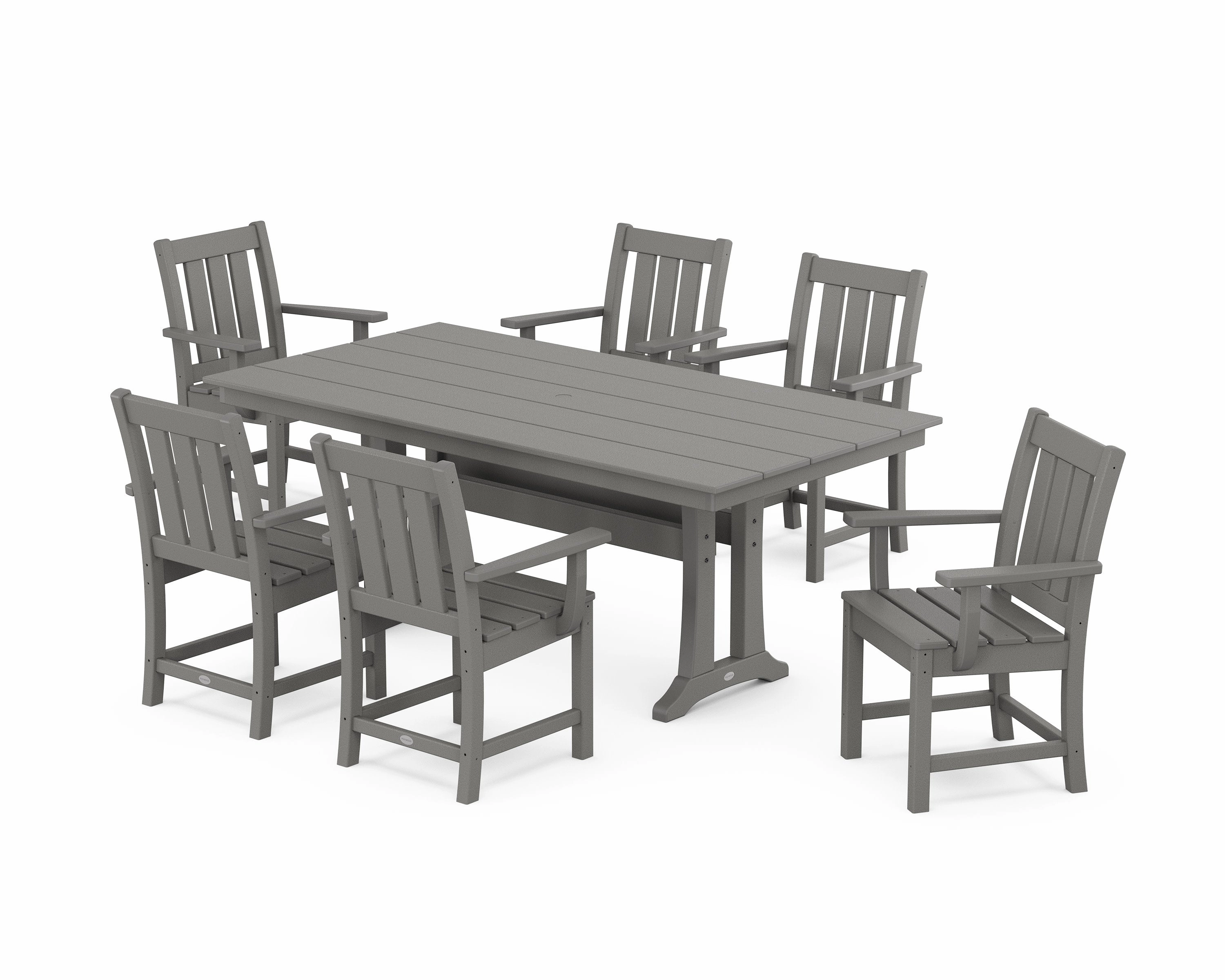 Oxford Arm Chair 7-Piece Farmhouse Dining Set with Trestle Legsoutdoor patio furniture set