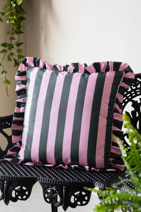 Pink & Green Stripe Outdoor Cushion with Frill Edgeoutdoor garden decorative ornaments