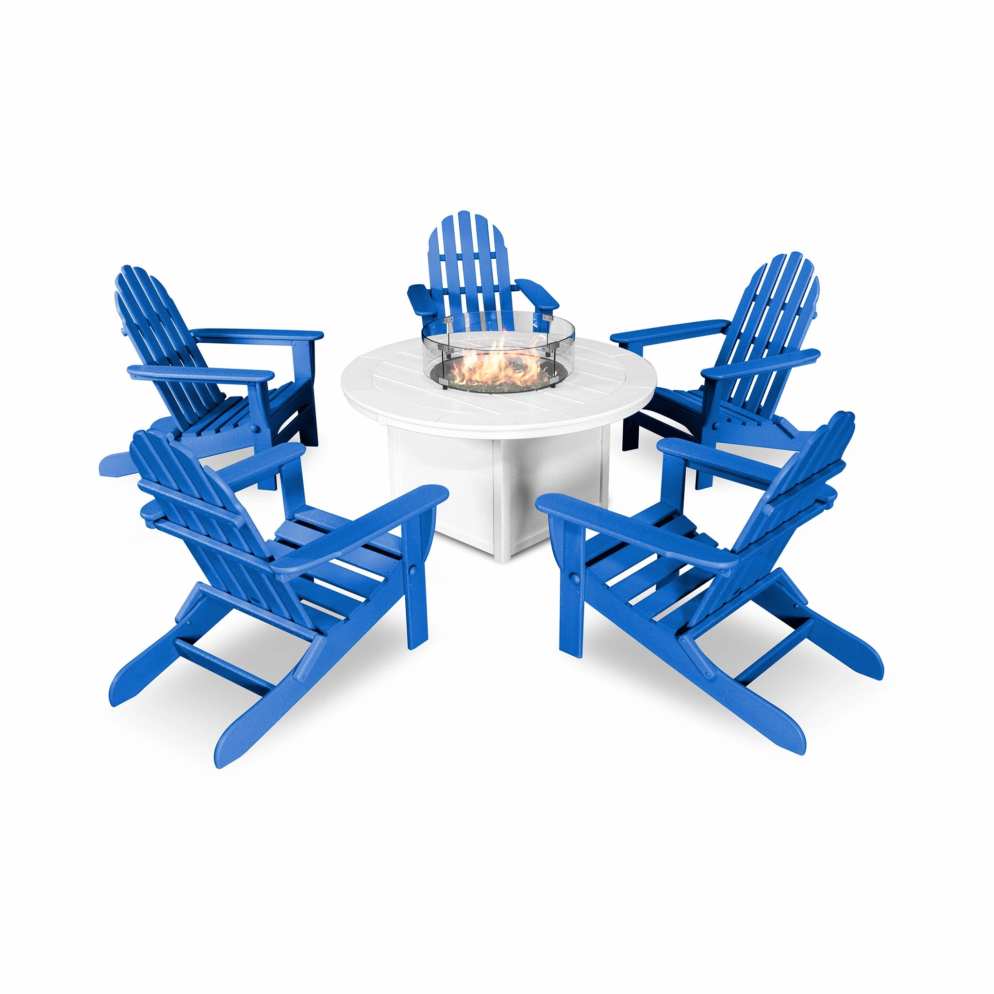 POLYWOOD Classic Folding Adirondack 6-Piece Conversation Set with Fire Pit Table