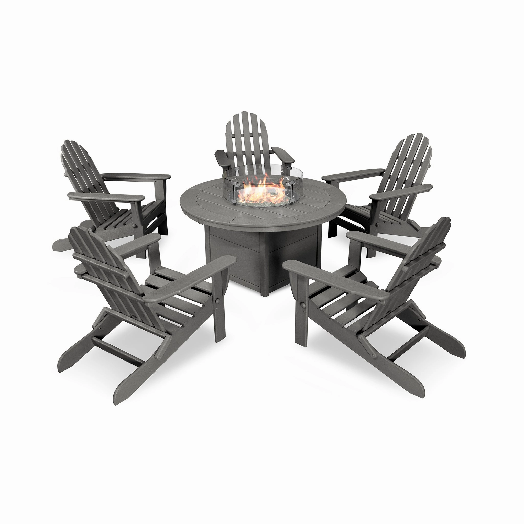 POLYWOOD Classic Folding Adirondack 6-Piece Conversation Set with Fire Pit Tableclassic Adirondack outdoor chair