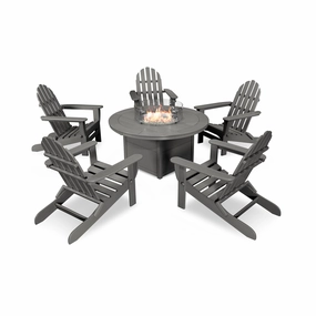 POLYWOOD Classic Folding Adirondack 6-Piece Conversation Set with Fire Pit Tableclassic Adirondack outdoor chair