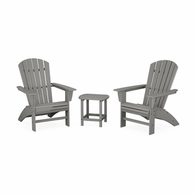 POLYWOOD Nautical 3-Piece Curveback Adirondack SetAdirondack chair set with side table