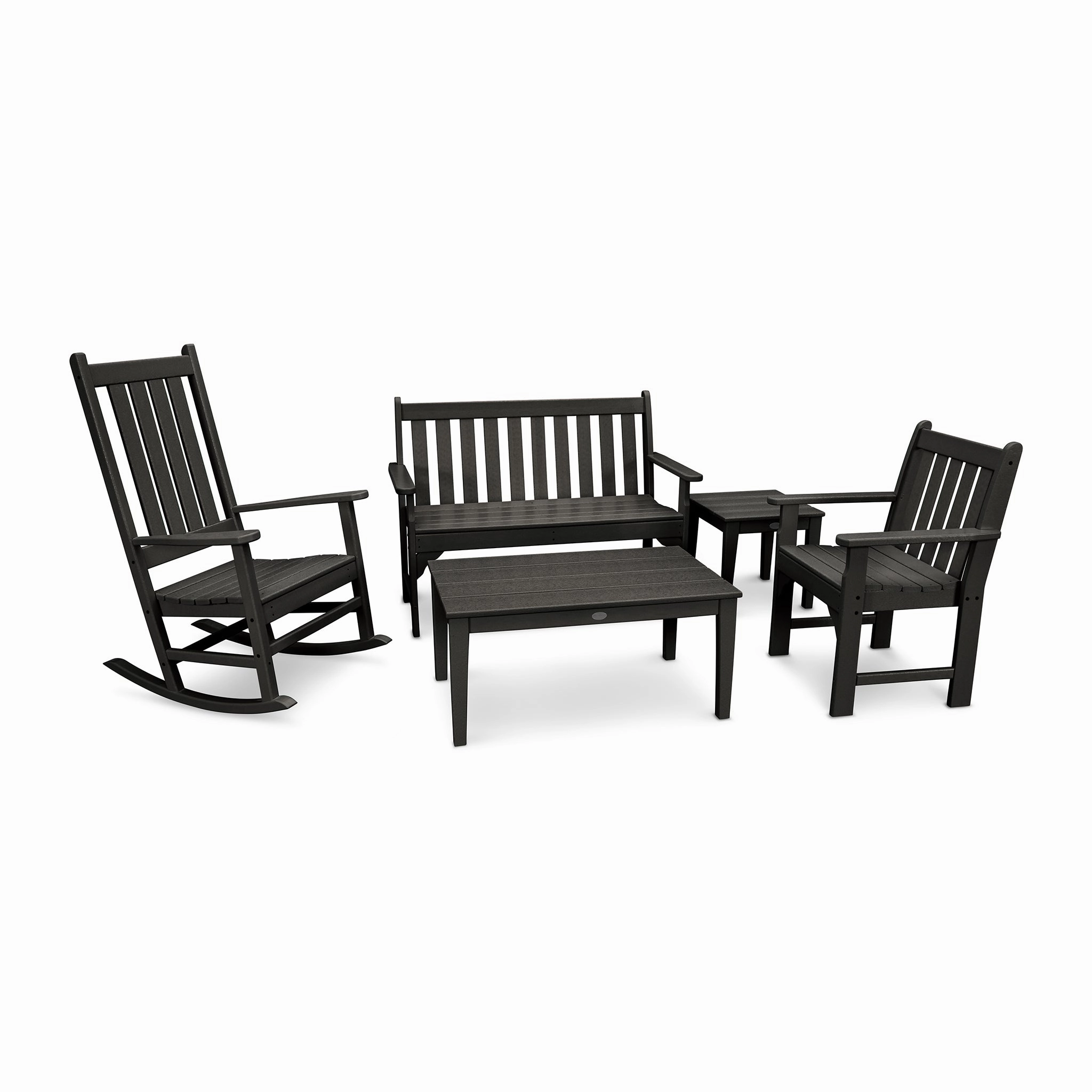 POLYWOOD Vineyard 5-Piece Bench & Rocking Chair SetAdirondack chair set with side table