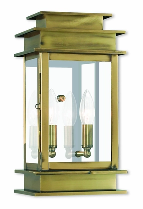 Princeton Two Light Outdoor Wall Lantern Antique Brass w/ Polished Chrome Stainless SteelOutdoor wall sconces with motion sensor