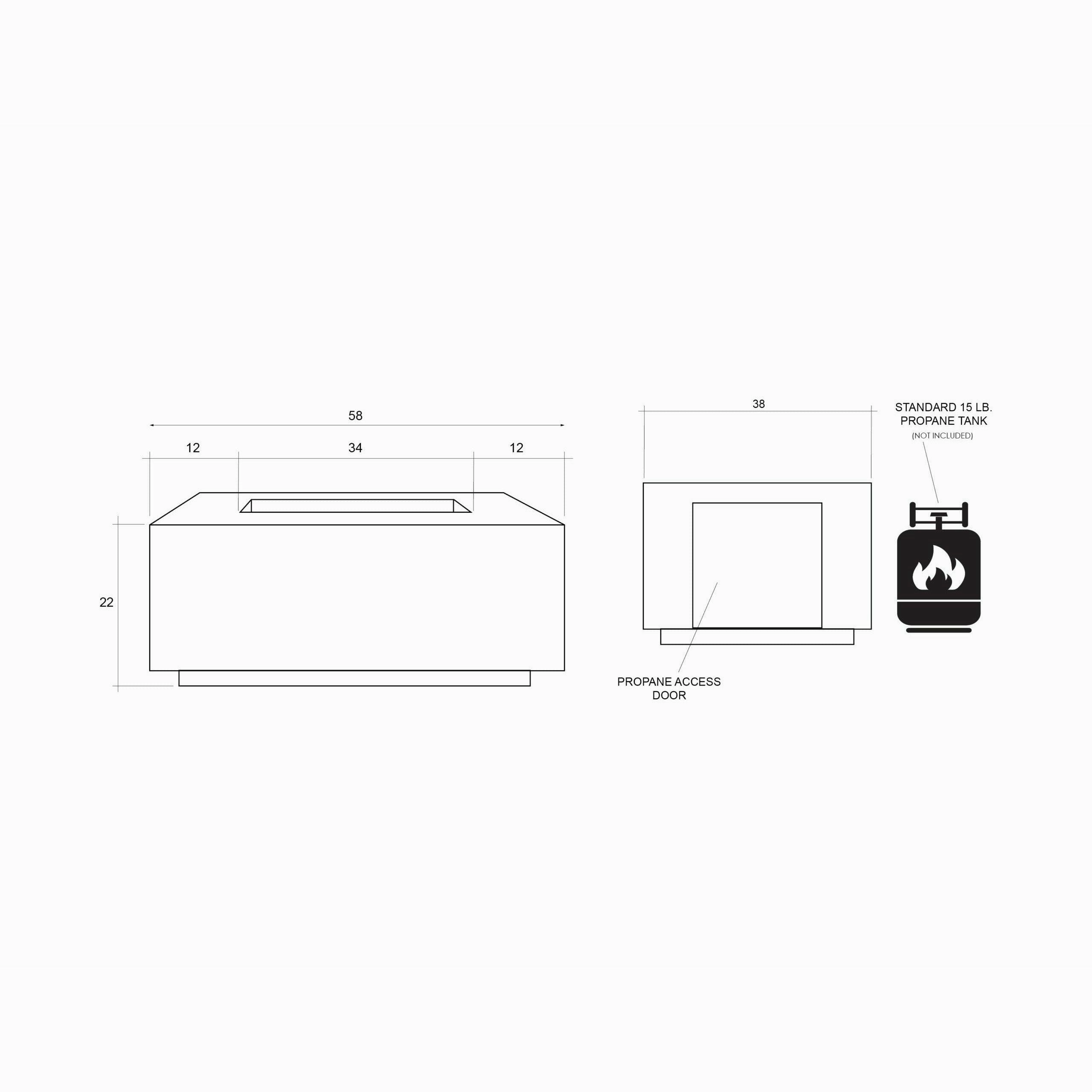 Prism Hardscapes - Porto Series 58 Rectangular Concrete Fire Table w/ Hidden Propane Storage