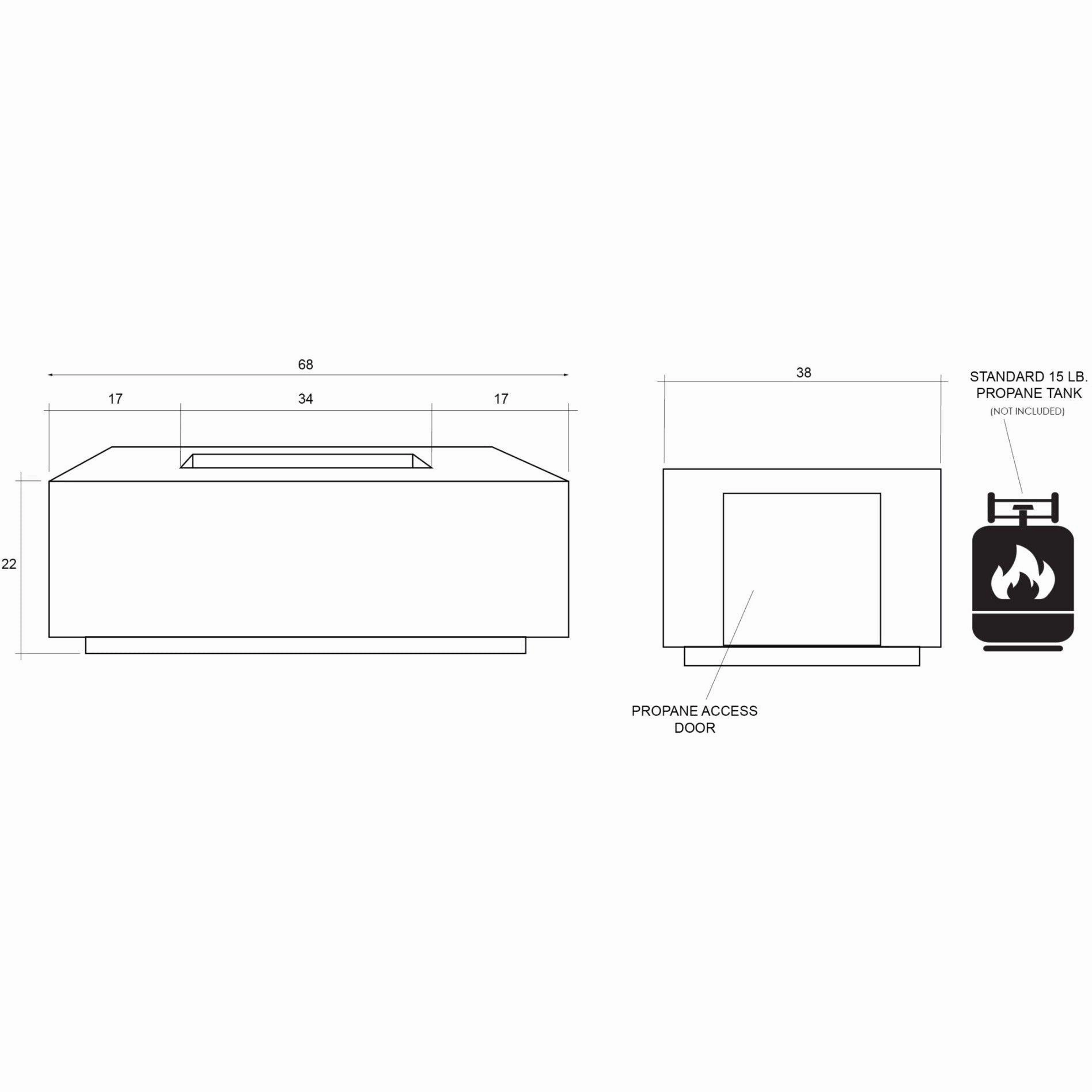 Prism Hardscapes - Porto Series 68 Rectangular Concrete Fire Table w/ Hidden Propane Storage