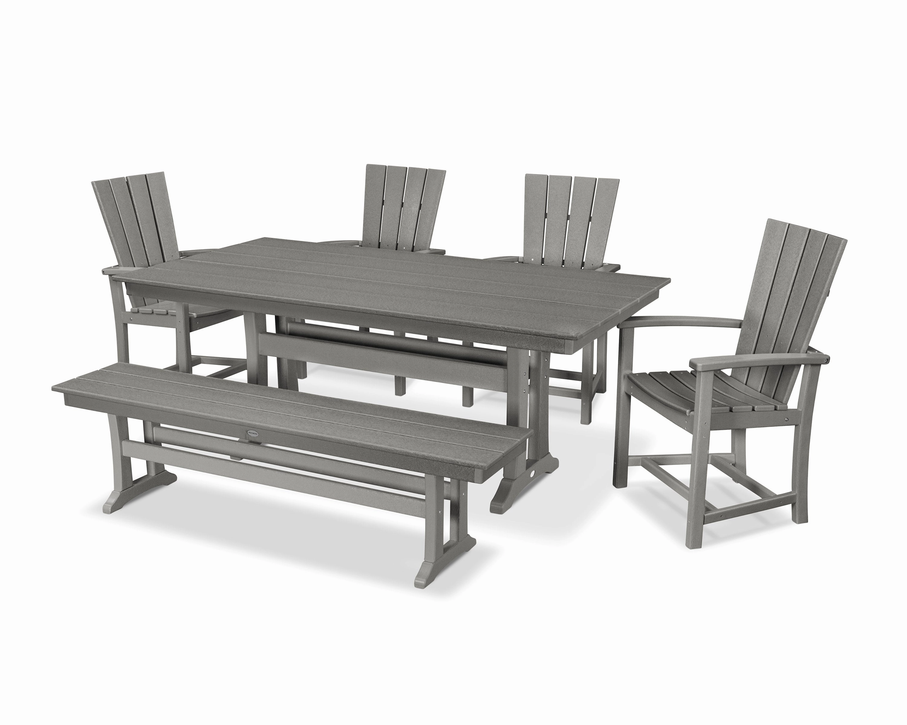 Quattro 6-Piece Farmhouse Dining Set with Trestle Legs and Benchoutdoor patio furniture set