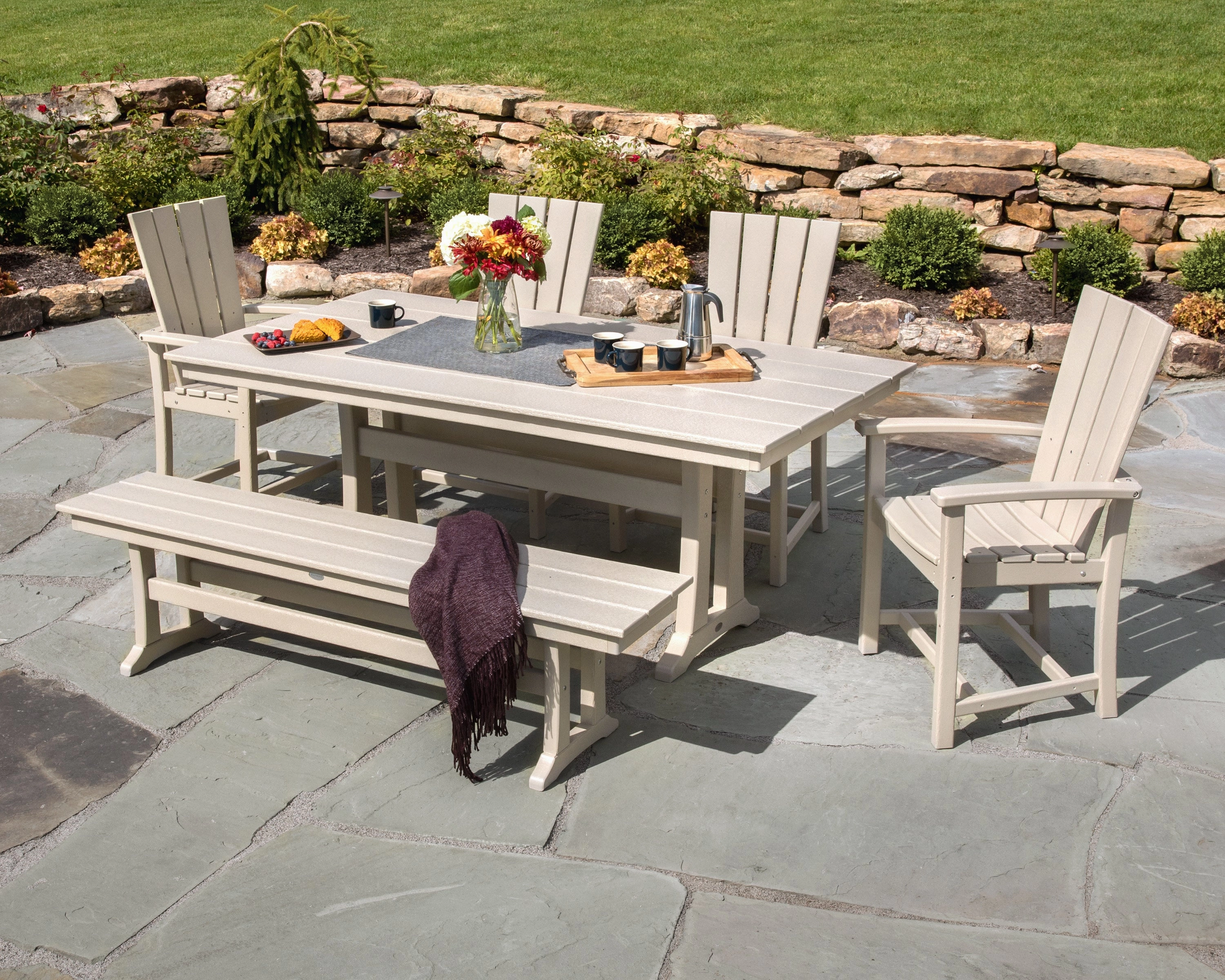 Quattro 6-Piece Farmhouse Dining Set with Trestle Legs and Bench