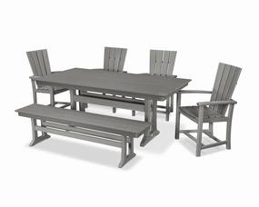 Quattro 6-Piece Farmhouse Dining Set with Trestle Legs and Benchoutdoor patio furniture set