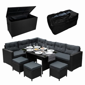 Rattan Corner Set & Cushion Storage Box - Blackoutdoor patio furniture set
