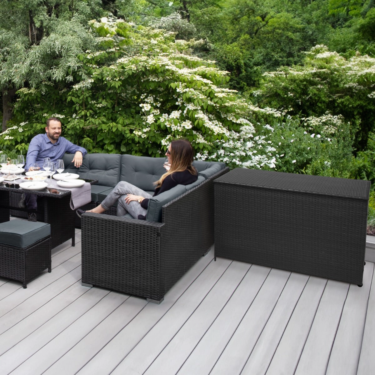Rattan Corner Set & Cushion Storage Box - Black