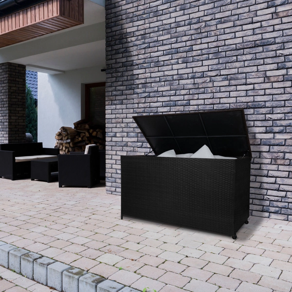 Rattan Cushion Storage Box 582L - Black