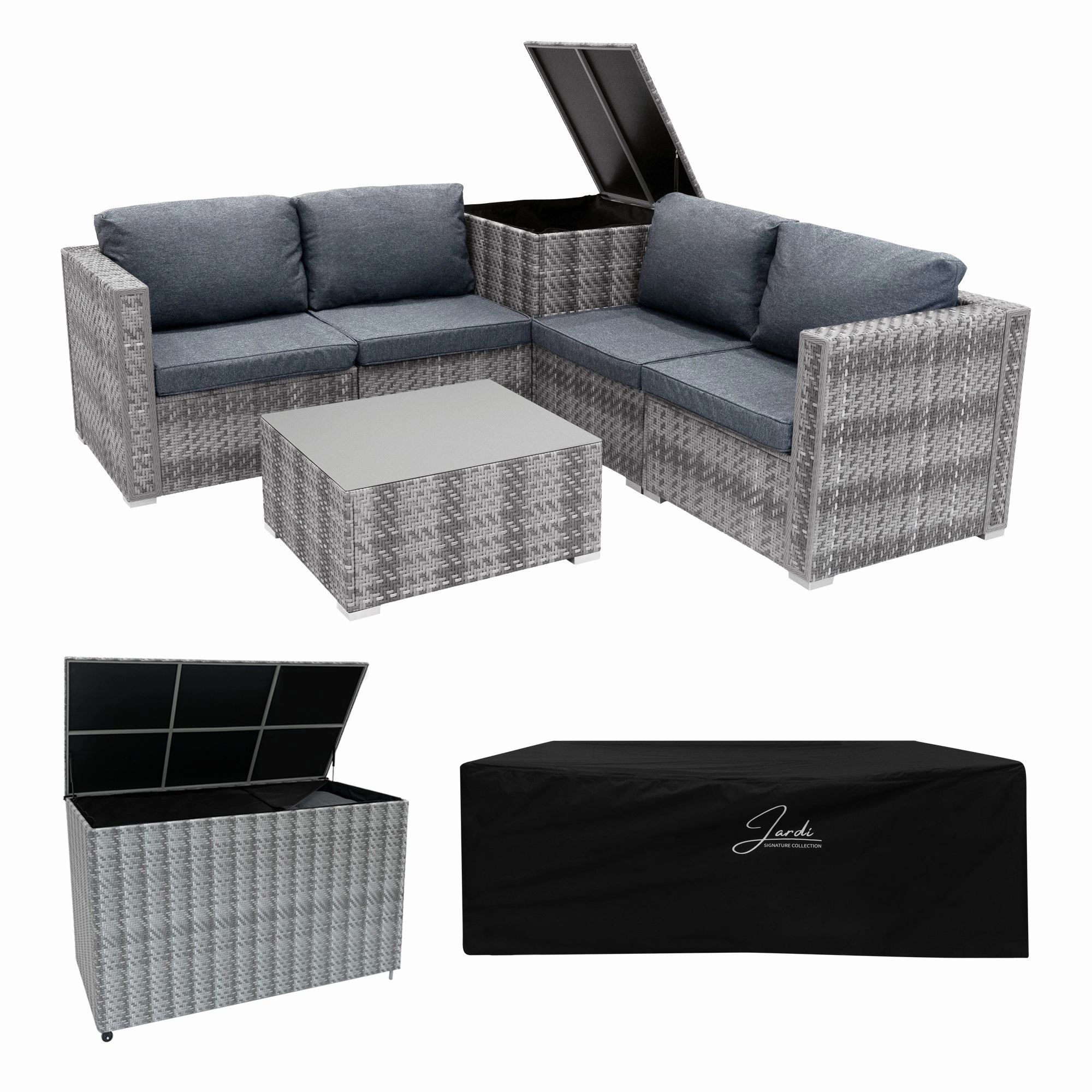 Rattan Modular 6 Piece Furniture Set & 700L Storage Box  Greyoutdoor patio furniture set
