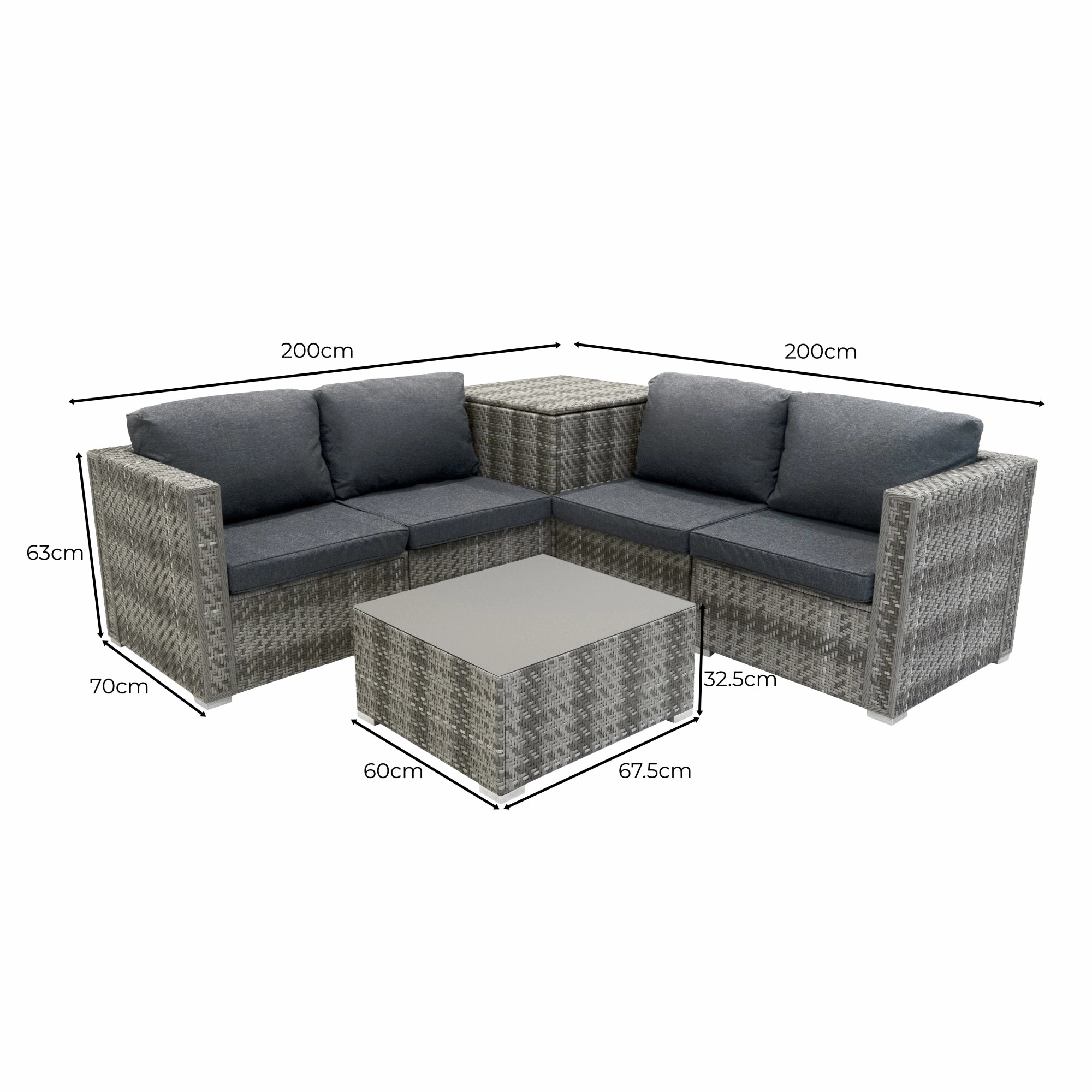 Rattan Modular 6 Piece Furniture Set & 700L Storage Box  Grey