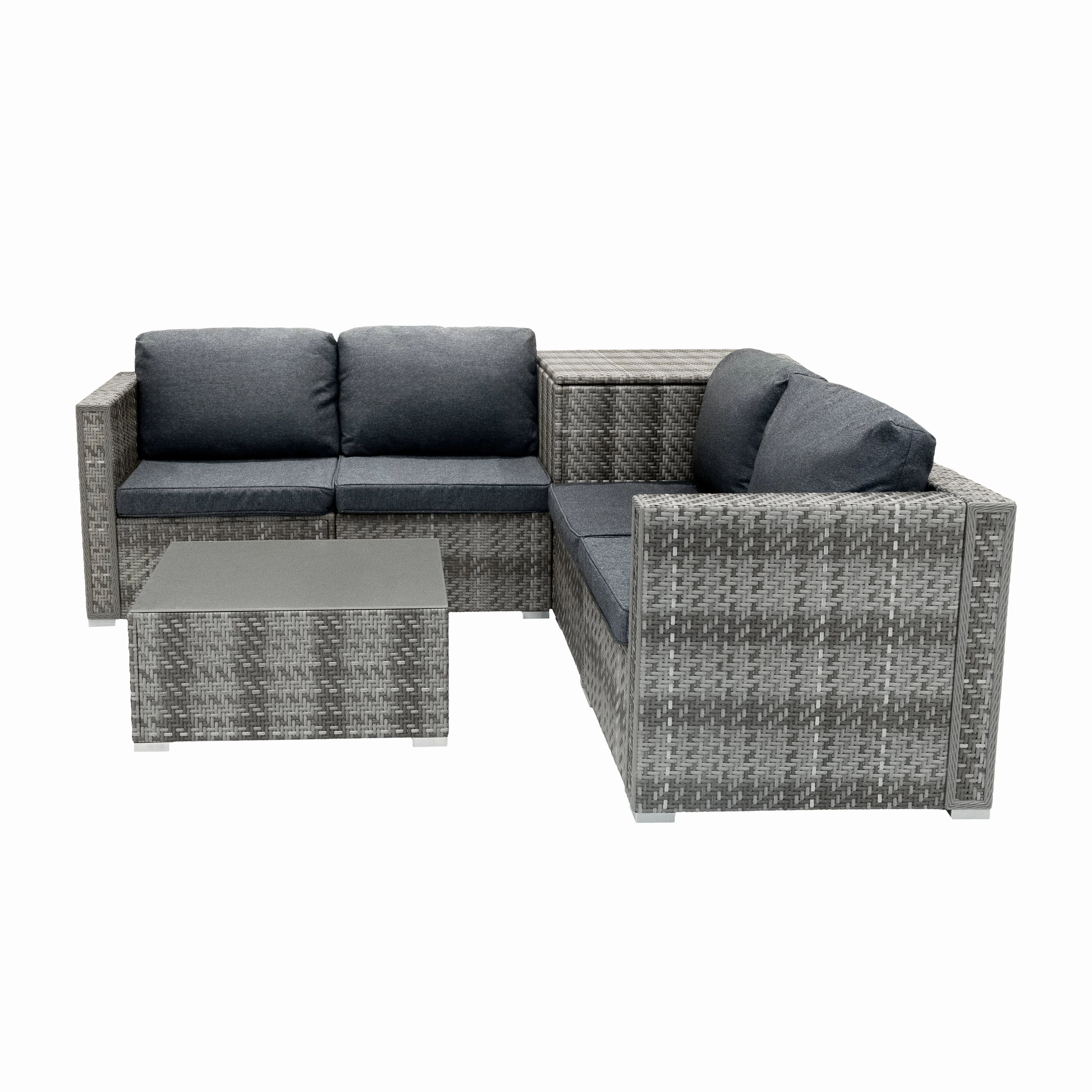 Rattan Modular 6 Piece Furniture Set & 700L Storage Box  Grey