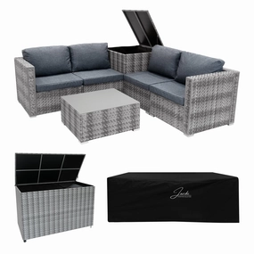 Rattan Modular 6 Piece Furniture Set & 700L Storage Box  Greyoutdoor patio furniture set