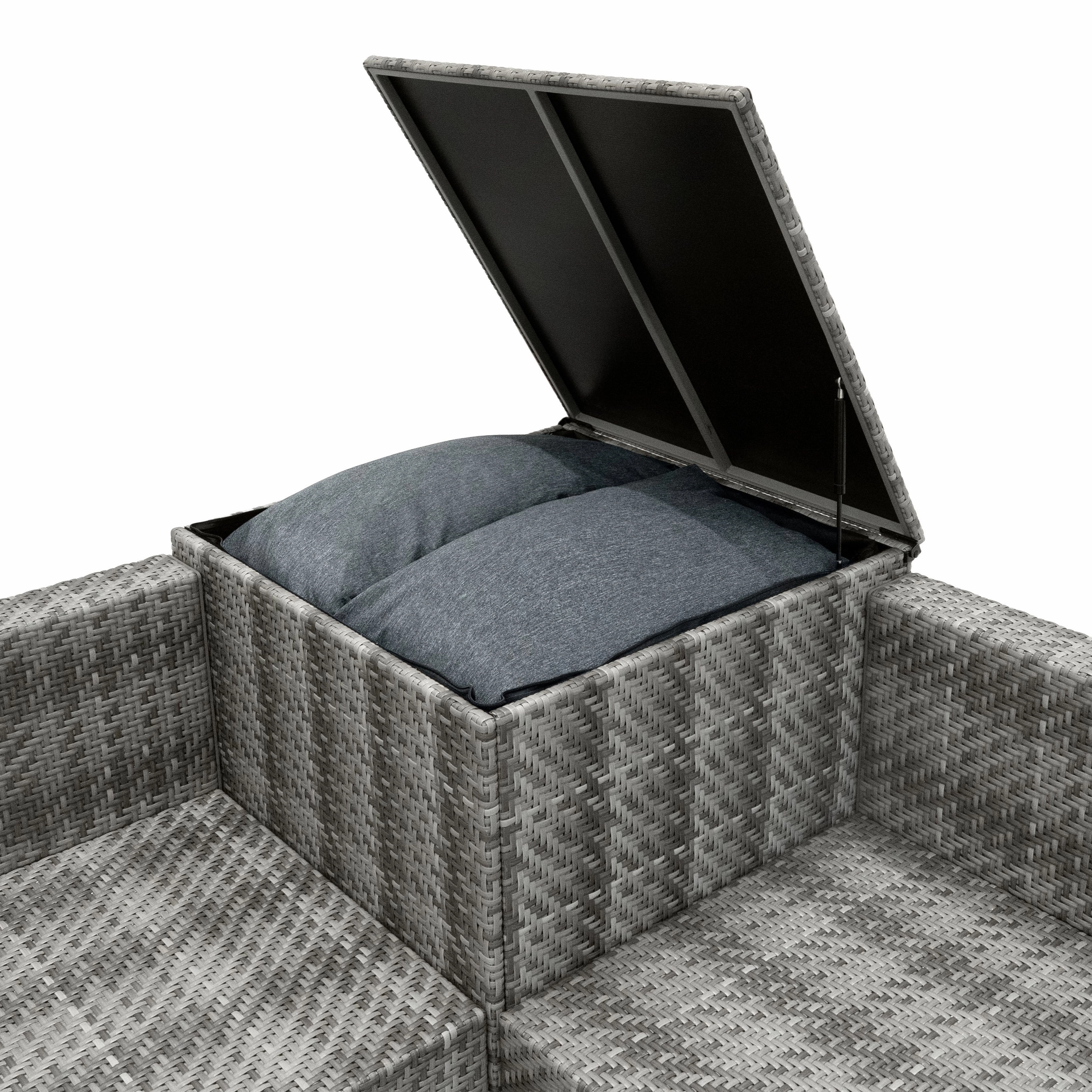 Rattan Modular 6 Piece Furniture Set & 700L Storage Box  Grey