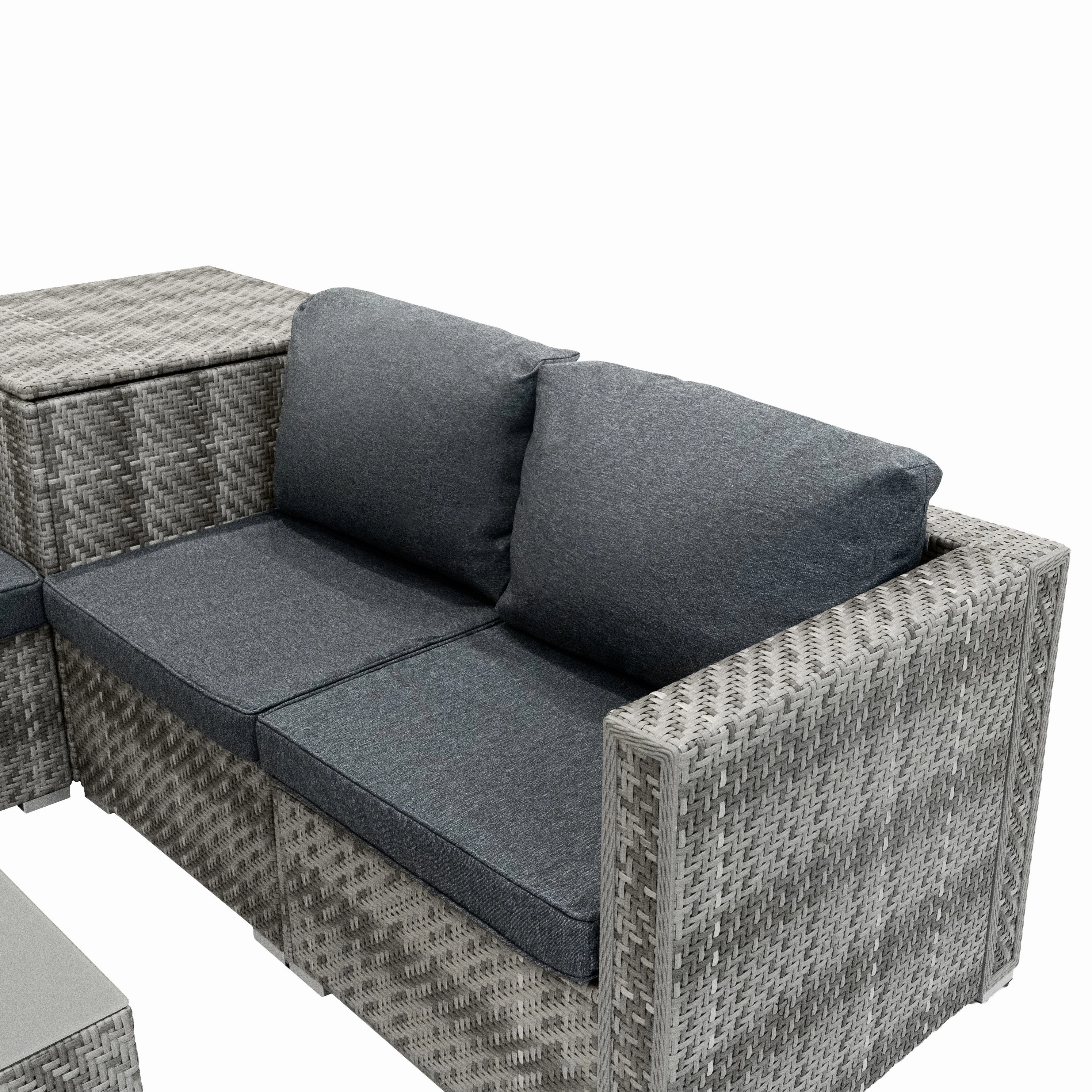 Rattan Modular 6 Piece Furniture Set & 700L Storage Box  Grey