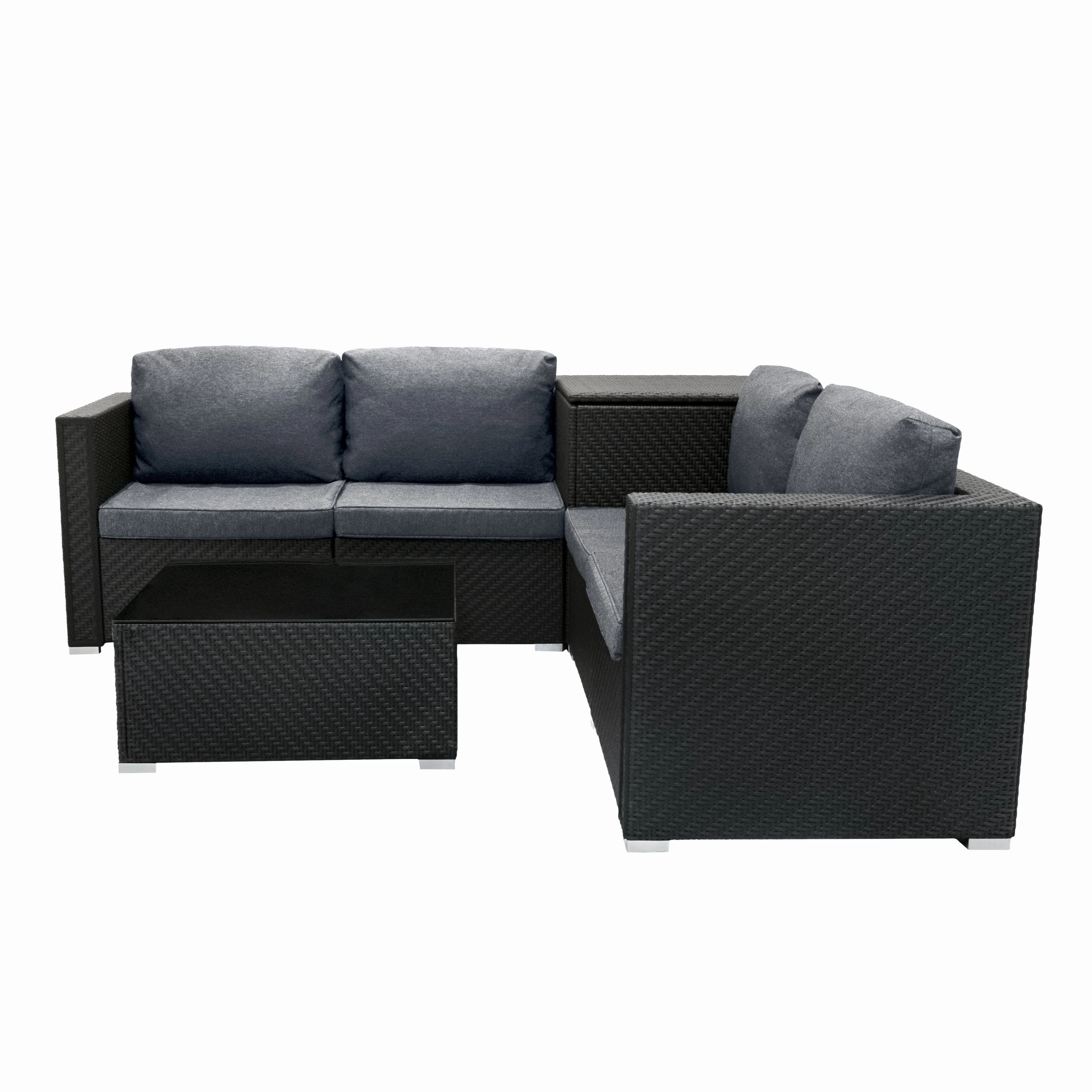 Rattan Modular 6 Piece Furniture Set & 996L Storage Box  Black