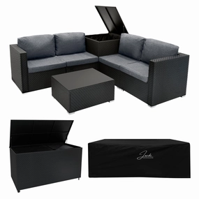 Rattan Modular 6 Piece Furniture Set & 996L Storage Box  Blackoutdoor patio furniture set