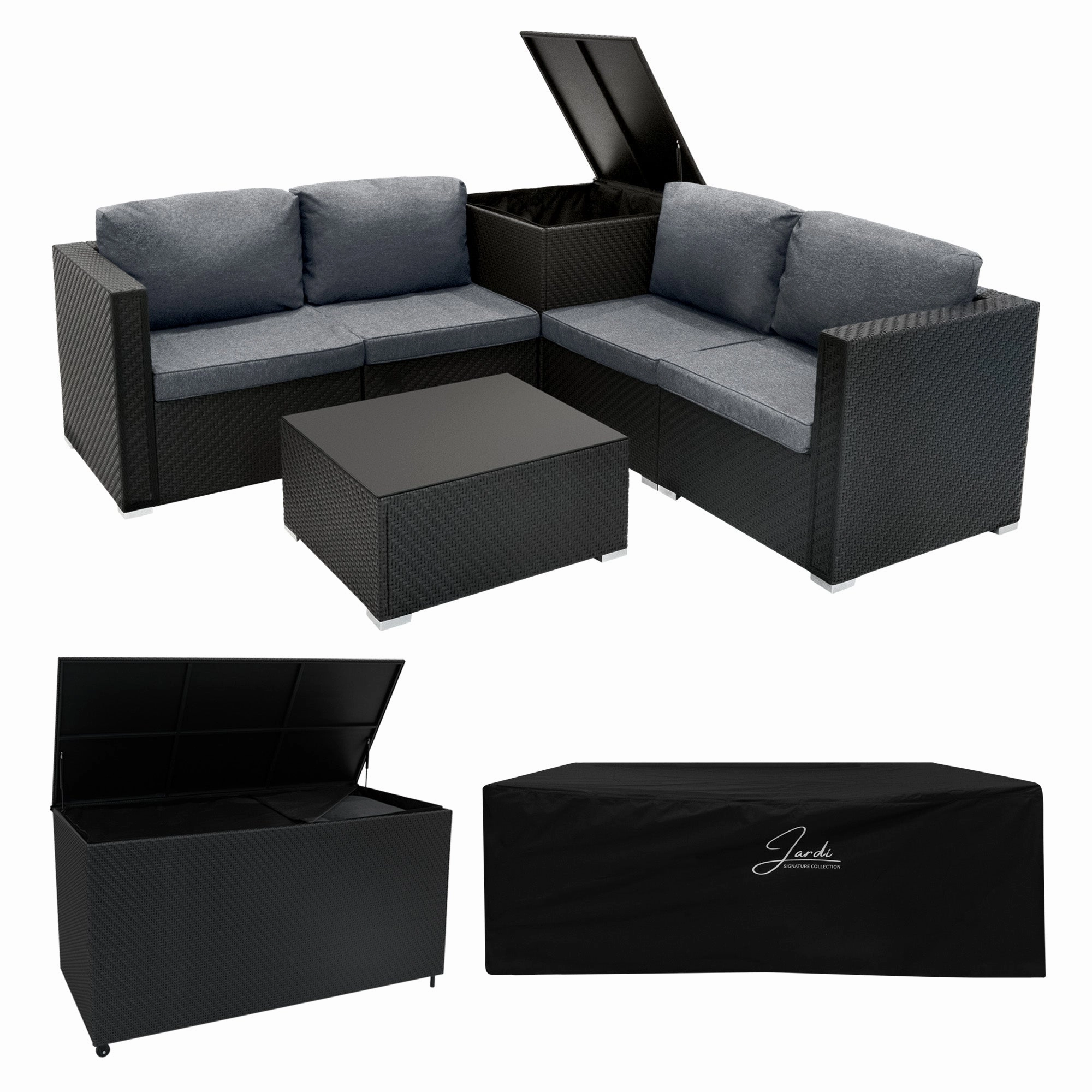 Rattan Modular 6 Piece Furniture Set & 996L Storage Box  Blackoutdoor patio furniture set