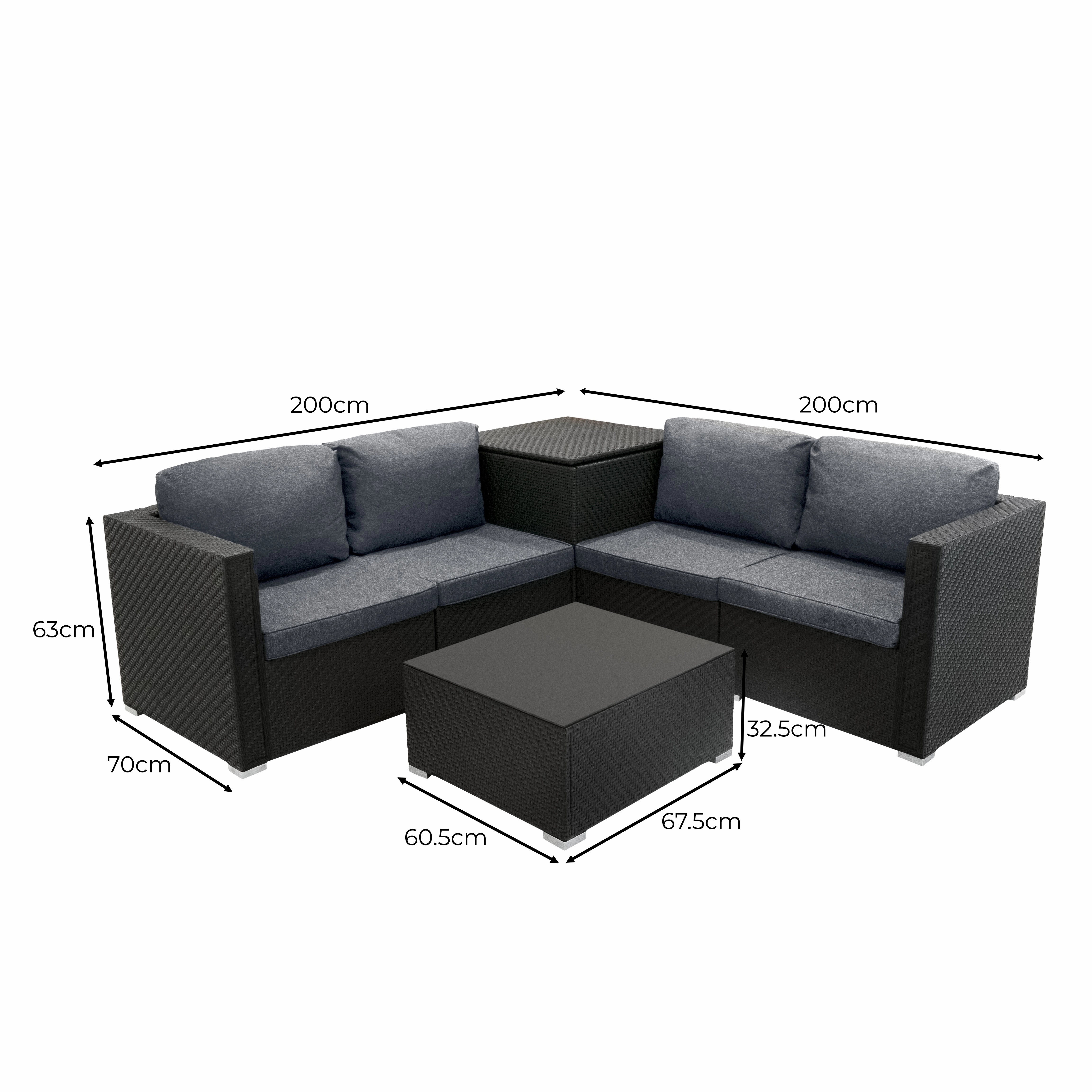 Rattan Modular 6 Piece Furniture Set  Black