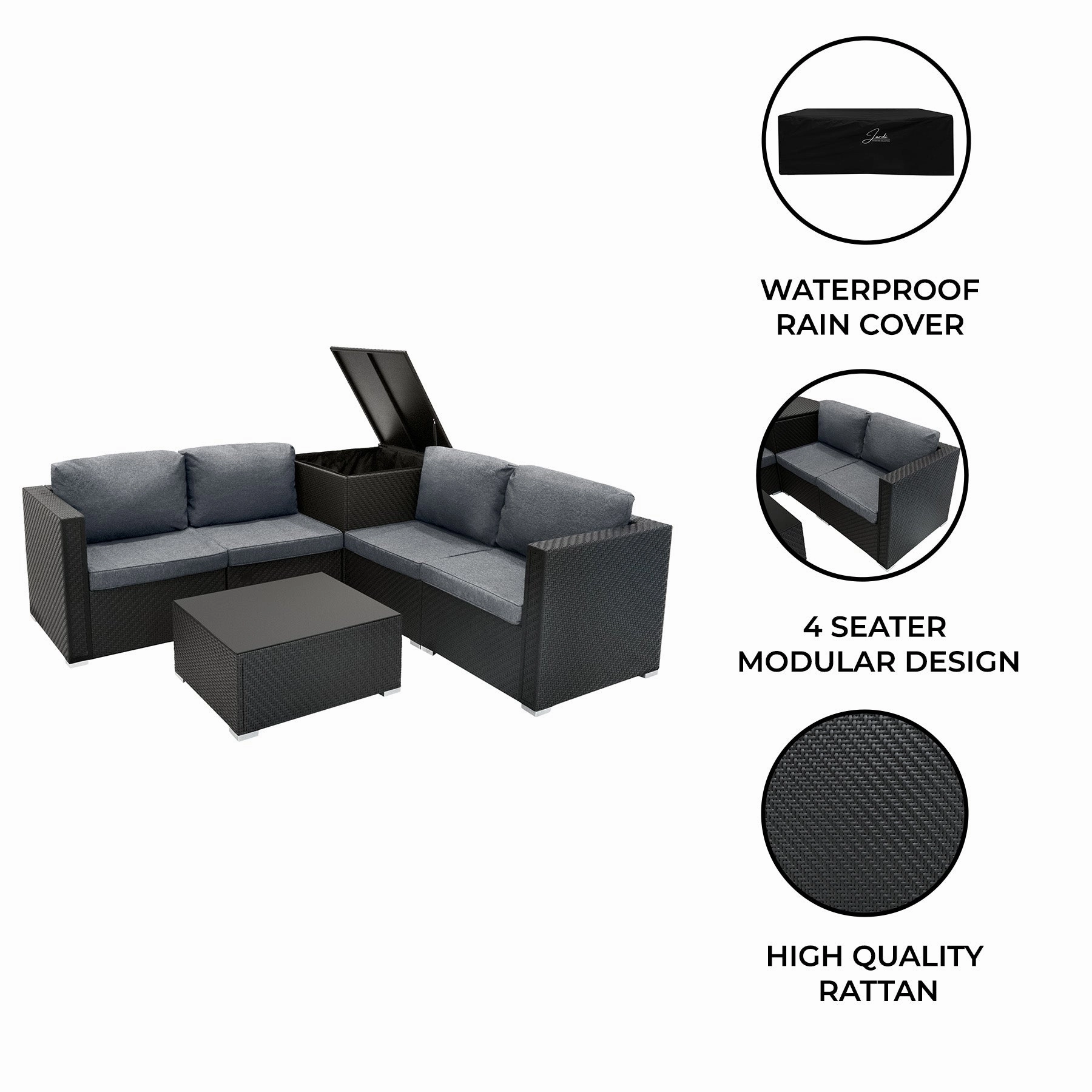Rattan Modular 6 Piece Furniture Set  Black