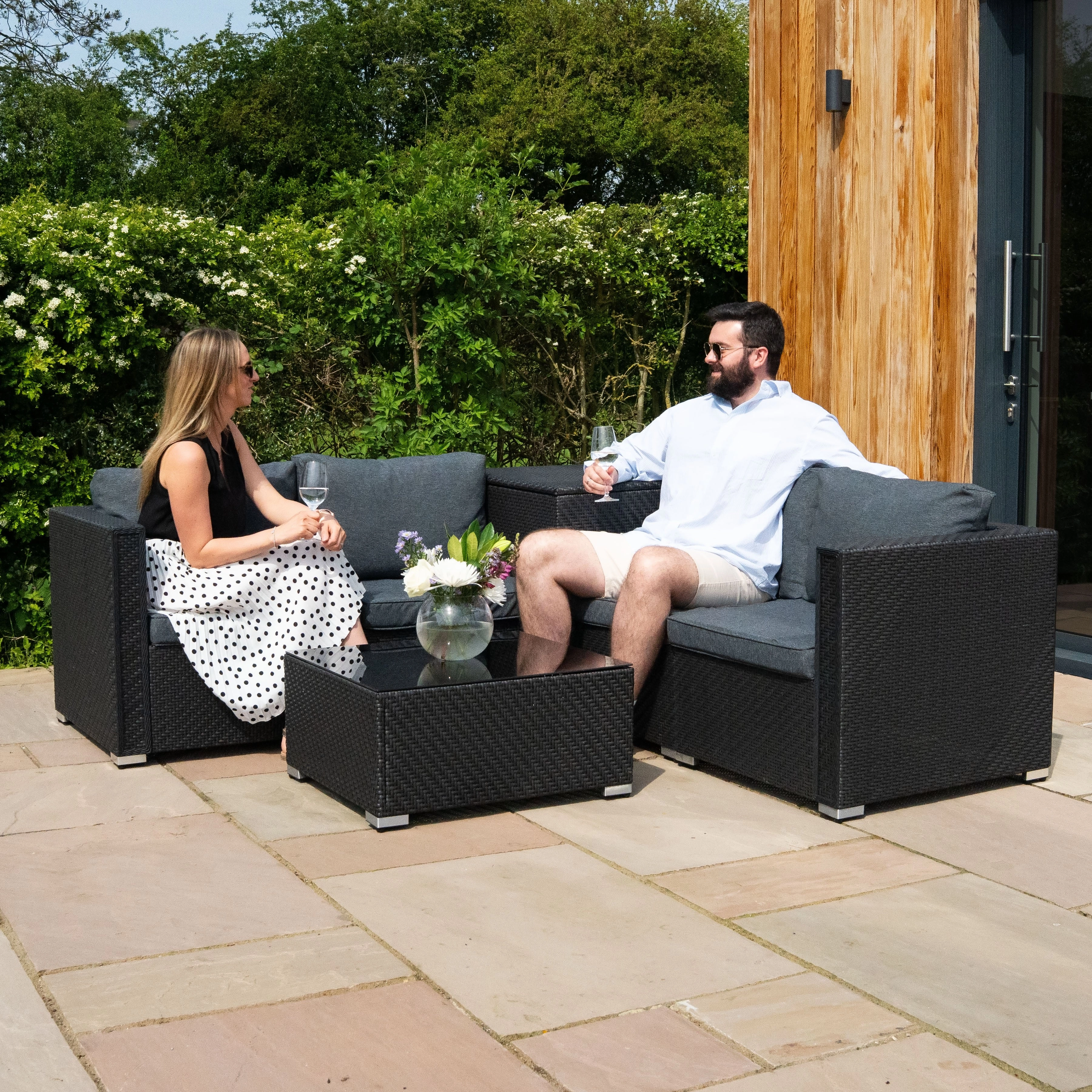 Rattan Modular 6 Piece Furniture Set  Black