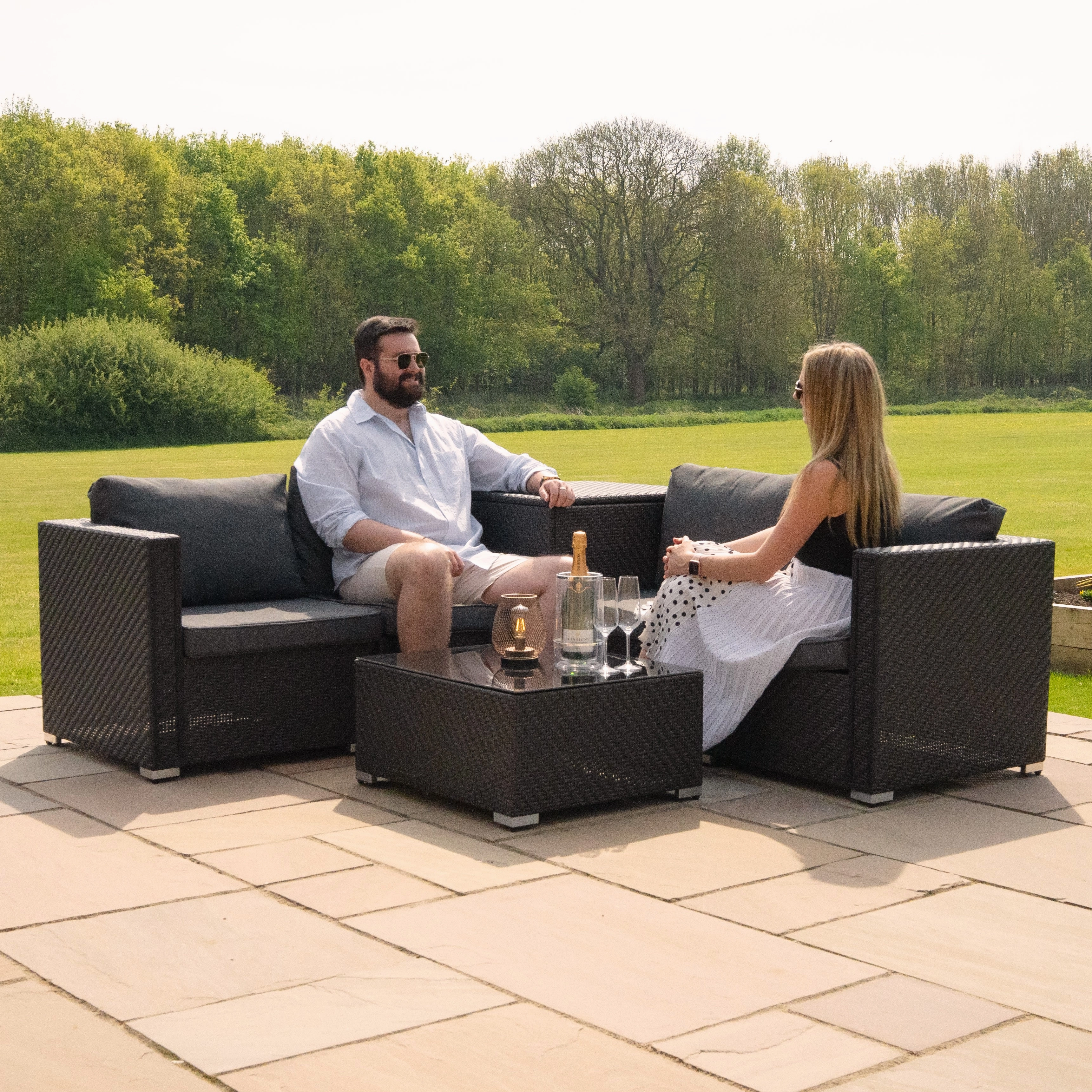 Rattan Modular 6 Piece Furniture Set  Black